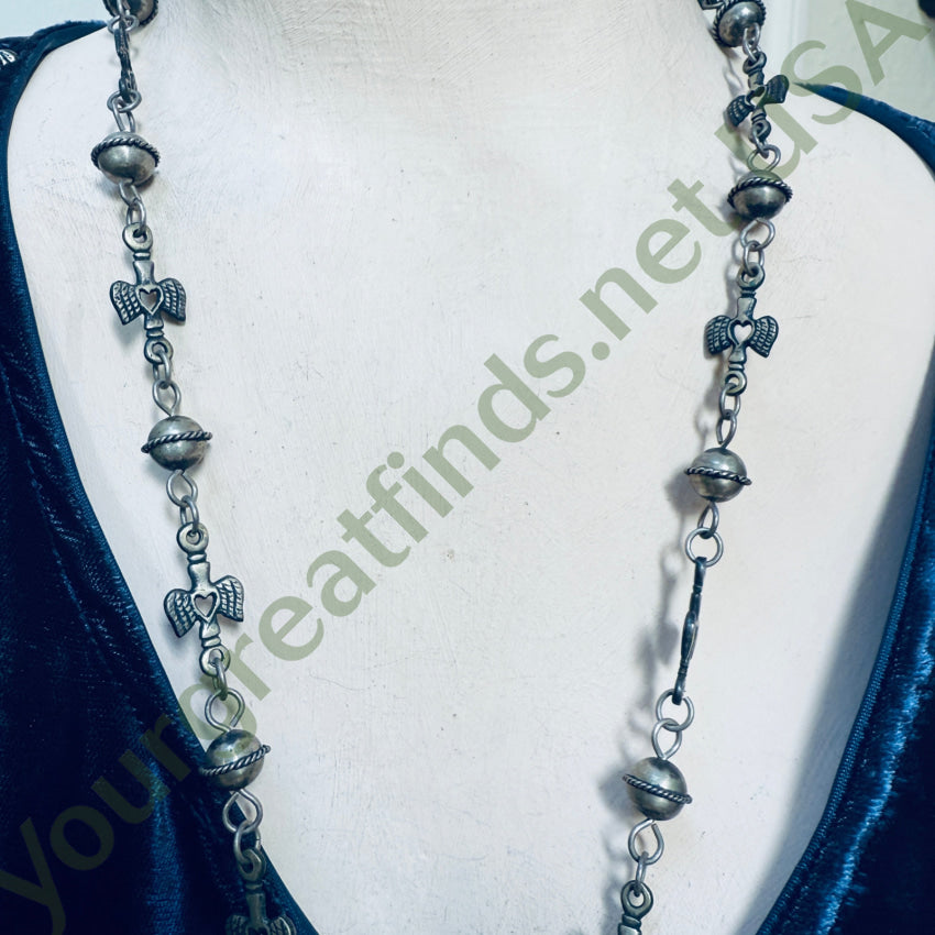 Vintage Mexico Sterling Silver Yalalag Cross Beaded Necklace - Handmade Mexican Jewelry for Women, Boho Chic Cross Pendant Necklace - Perfect for Gifts, Parties, and Everyday Wear