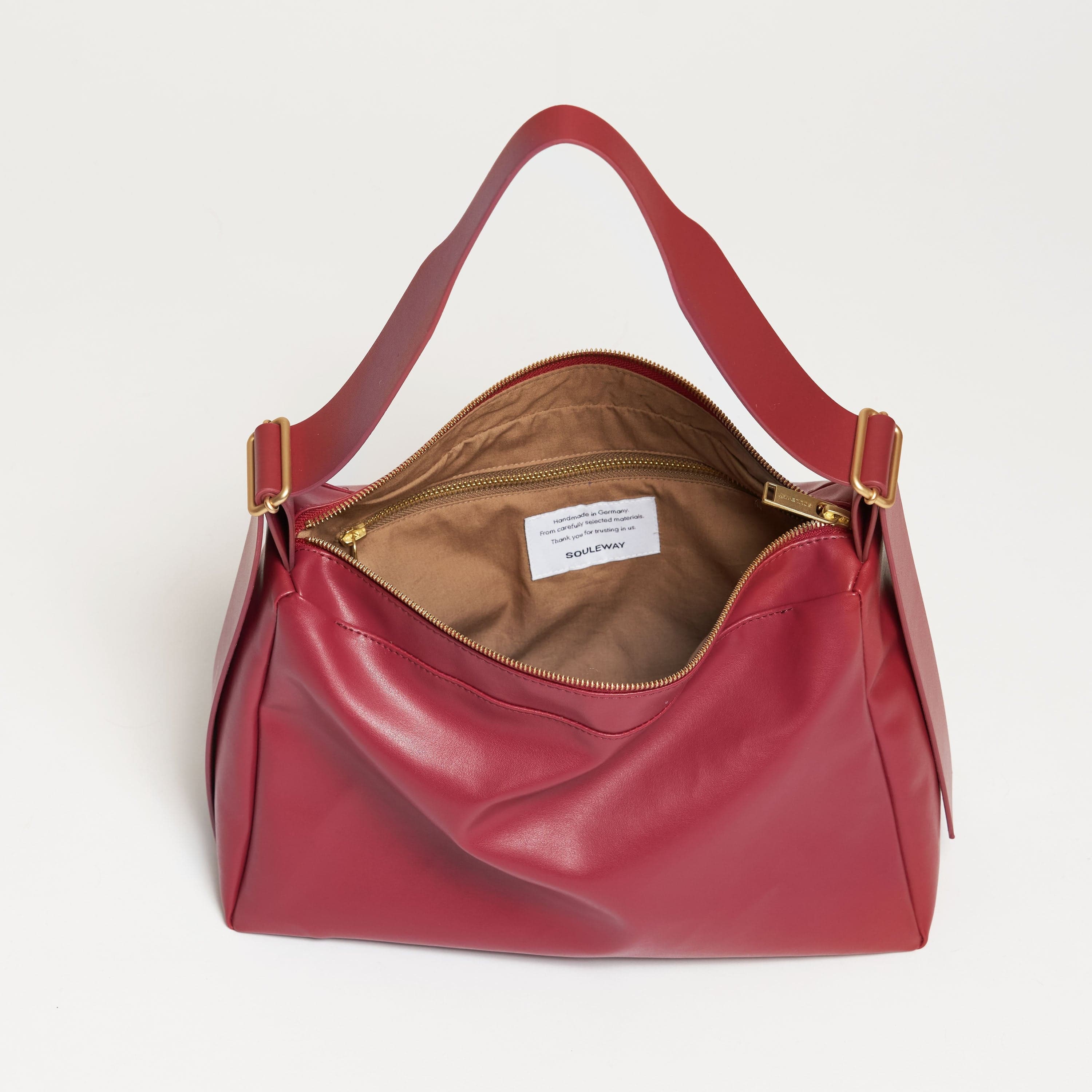 Oleatex Vegan Olive Leather Slouchy Shoulder Bag for Women - Cherry Red Crossbody Purse | Eco-Friendly Fashion Accessory for Work, Travel & Everyday Use