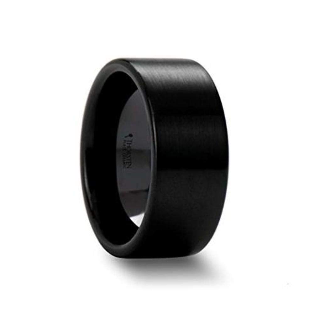 DRAKON Black Ceramic Wedding Band - 12mm Wide Pipe Cut Brush Finish with Custom Inside Engraving - Perfect for Men's Rings, Anniversary Gifts & Couple Jewelry