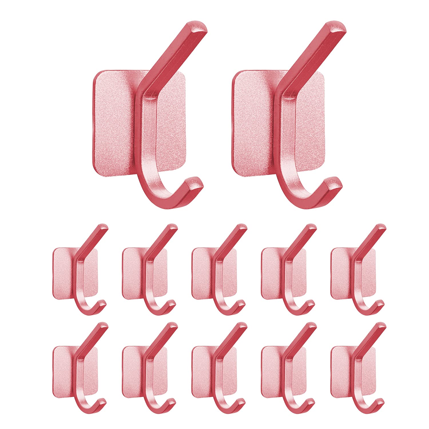 VAEHOLD Heavy Duty Adhesive Wall Hooks - Waterproof Aluminum Hanging Hooks for Coat, Hat, Towel, Robe, Key & Clothes - Strong Wall Mount Hooks for Home, Kitchen, Bathroom & Office Organization (12-Pack, Pink) - Perfect for Space Saving Storage in Dorm Rooms, Closets & Entryways