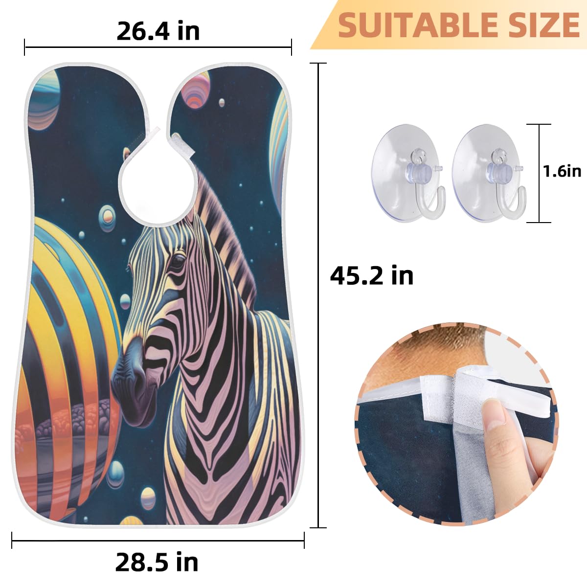 Planet Zebra Print Beard Shaving Bib for Men - Waterproof Hair Dye Apron & Barber Cape for Haircut, Beard Trimming & Makeup - Sink Hair Catcher & Grooming Accessory - Perfect for Home Salon, Barber Shops & DIY Styling
