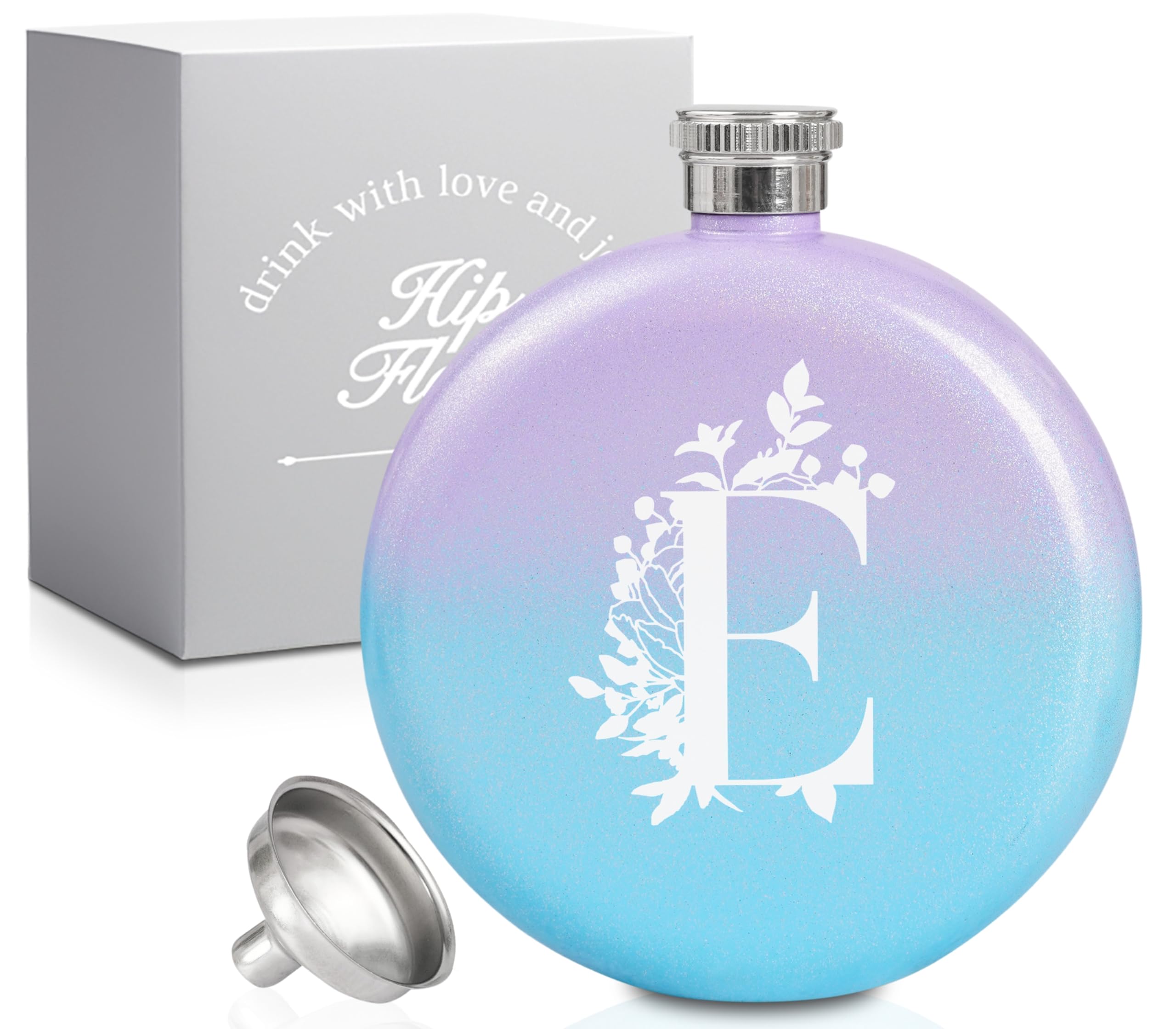 **Personalized Hip Flask for Women - 5 oz Gradient Purple Blue Engraved Gift for Birthday, Christmas, Anniversary - Great for Parties, Travel & Outdoor Adventures**