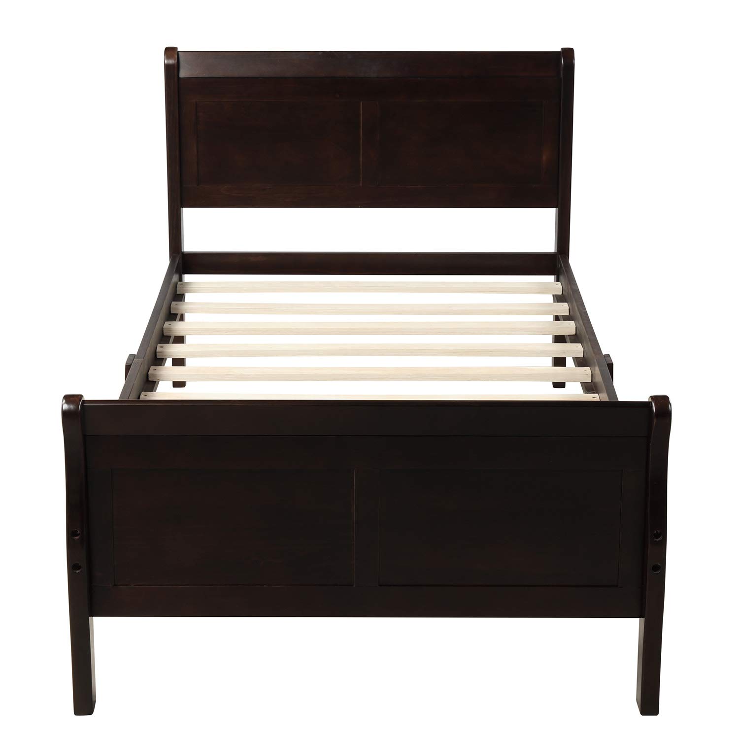 Solid Wood Twin Size Platform Bed Frame with Headboard & Footboard - Sturdy Wood Slat Support for Mattress Foundation - Perfect for Kids' Rooms, Guest Bedrooms & Small Spaces