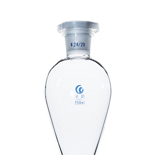 250ml Borosilicate Glass Conical Separatory Funnel with Glass Stopcock & 19/26 Joints - Pear Shape Lab Equipment for Chemistry, Science Experiments & Educational Use