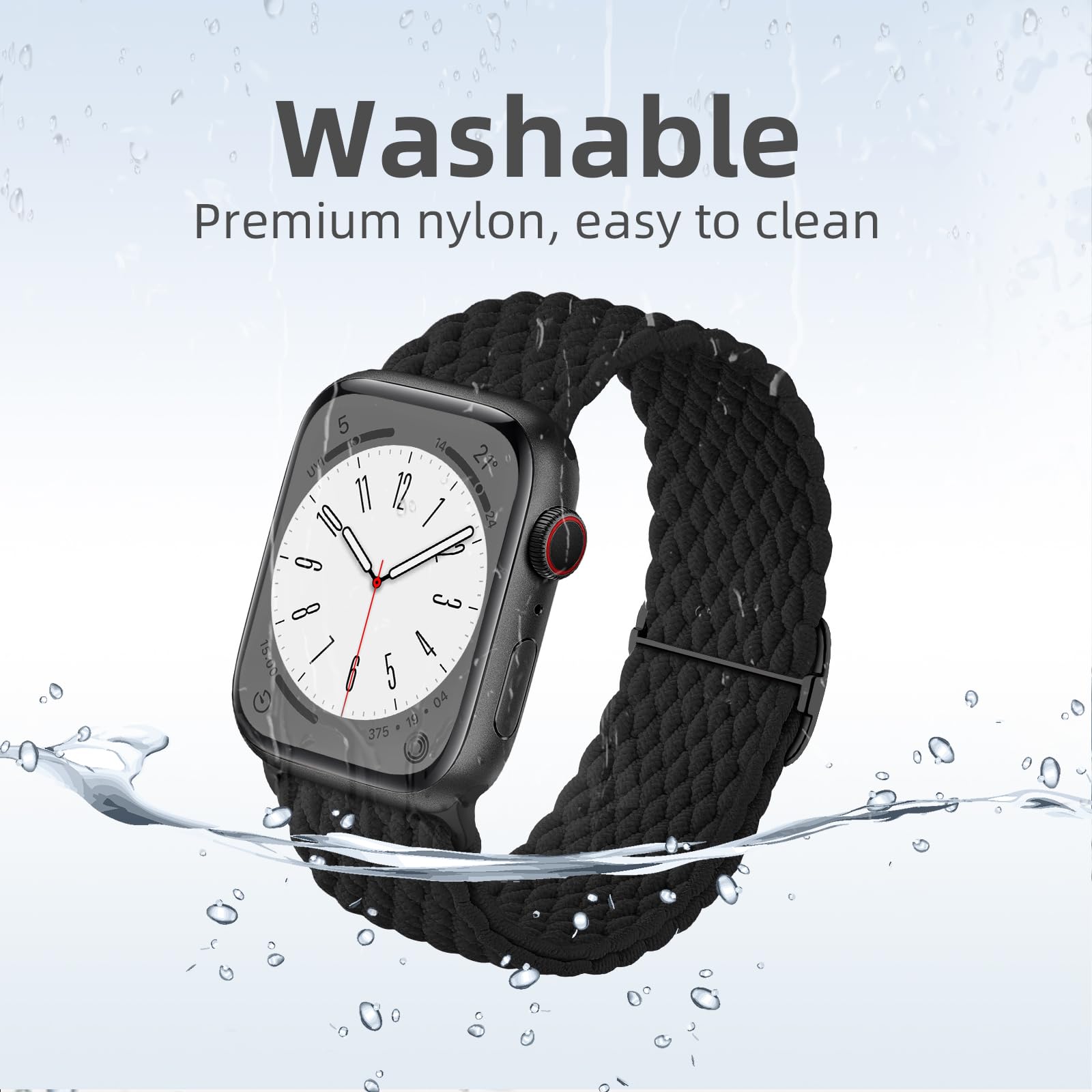 Stretchy Braided Solo Loop Band for Apple Watch 38mm 40mm 41mm 42mm 44mm 45mm 49mm - Soft Adjustable Nylon Strap Compatible with iWatch Series 9/8/7/6/5/4/3/2/1/SE/Ultra/Ultra 2 - Comfortable Sport & Everyday Wear for Men & Women