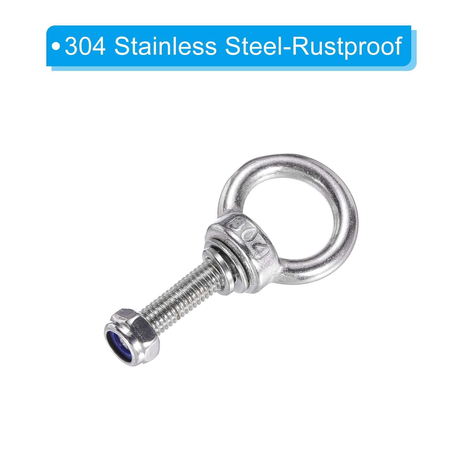 PATIKIL 6Pcs M6 x 25mm 304 Stainless Steel Lifting Shoulder Eye Bolt with Nuts & Washers - Heavy Duty Threaded Eyebolt for Hanging Hammocks, Outdoor Gear, Marine & Industrial Applications