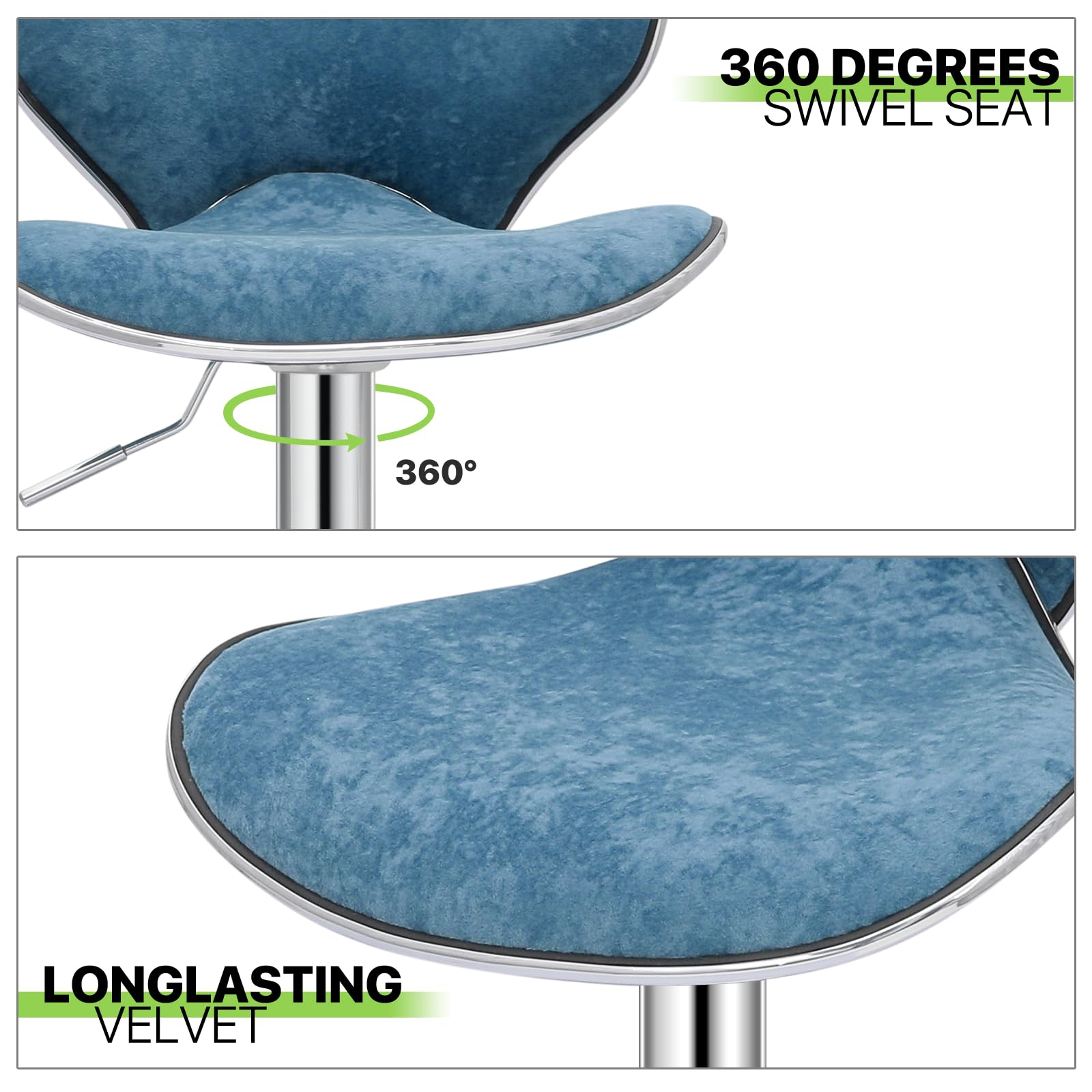 Magshion 2-Pack Adjustable Height Velvet Bar Stools for Kitchen Island - Modern Swivel Counter Stools with Upholstered Seating in Blue - Perfect for Breakfast Bars, Dining Areas & Home Decor