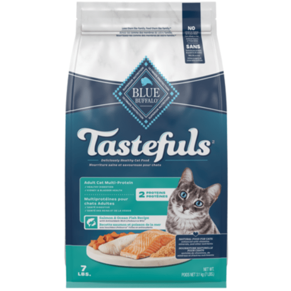 Premium BLUE Tastefuls Multi Protein Salmon & Ocean Fish Dry Cat Food - High Protein Recipe for Adult Cats, 7lb Bag - Ideal for Indoor & Outdoor Cats' Daily Nutrition