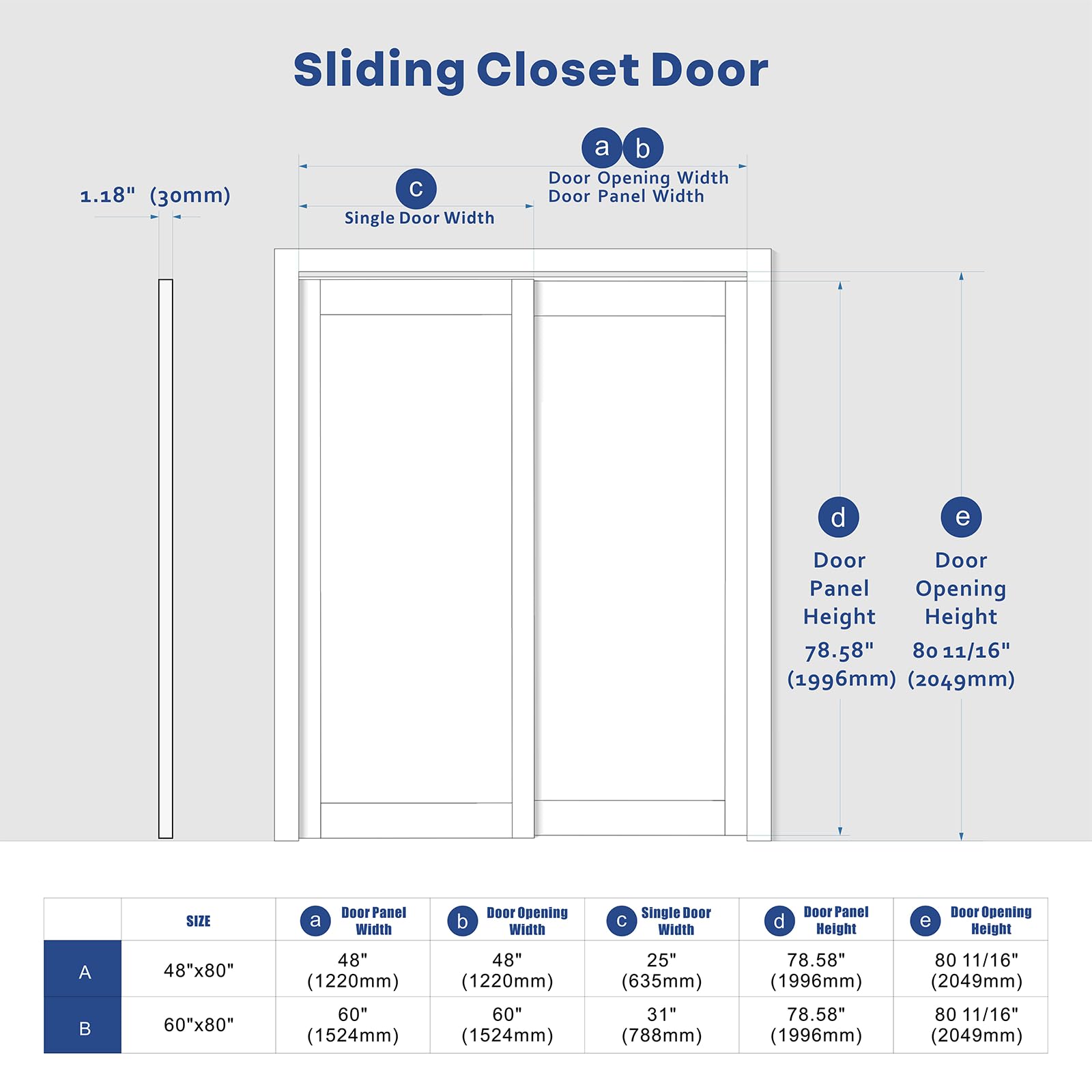 White MDF Sliding Closet Door with Mirror - 60