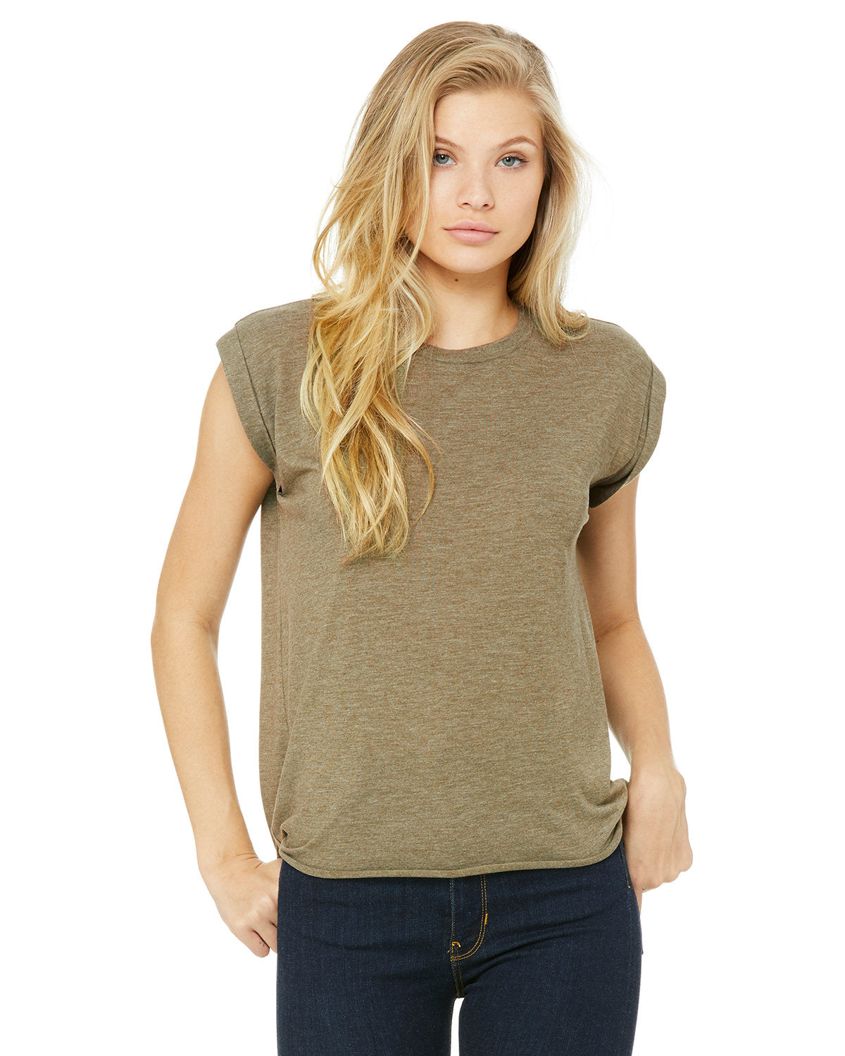 Bella + Canvas 8804 Women's Flowy Muscle Tee with Rolled Cuff - Soft V-Neck Workout Shirt for Yoga, Running & Gym | Comfortable Casual Wear