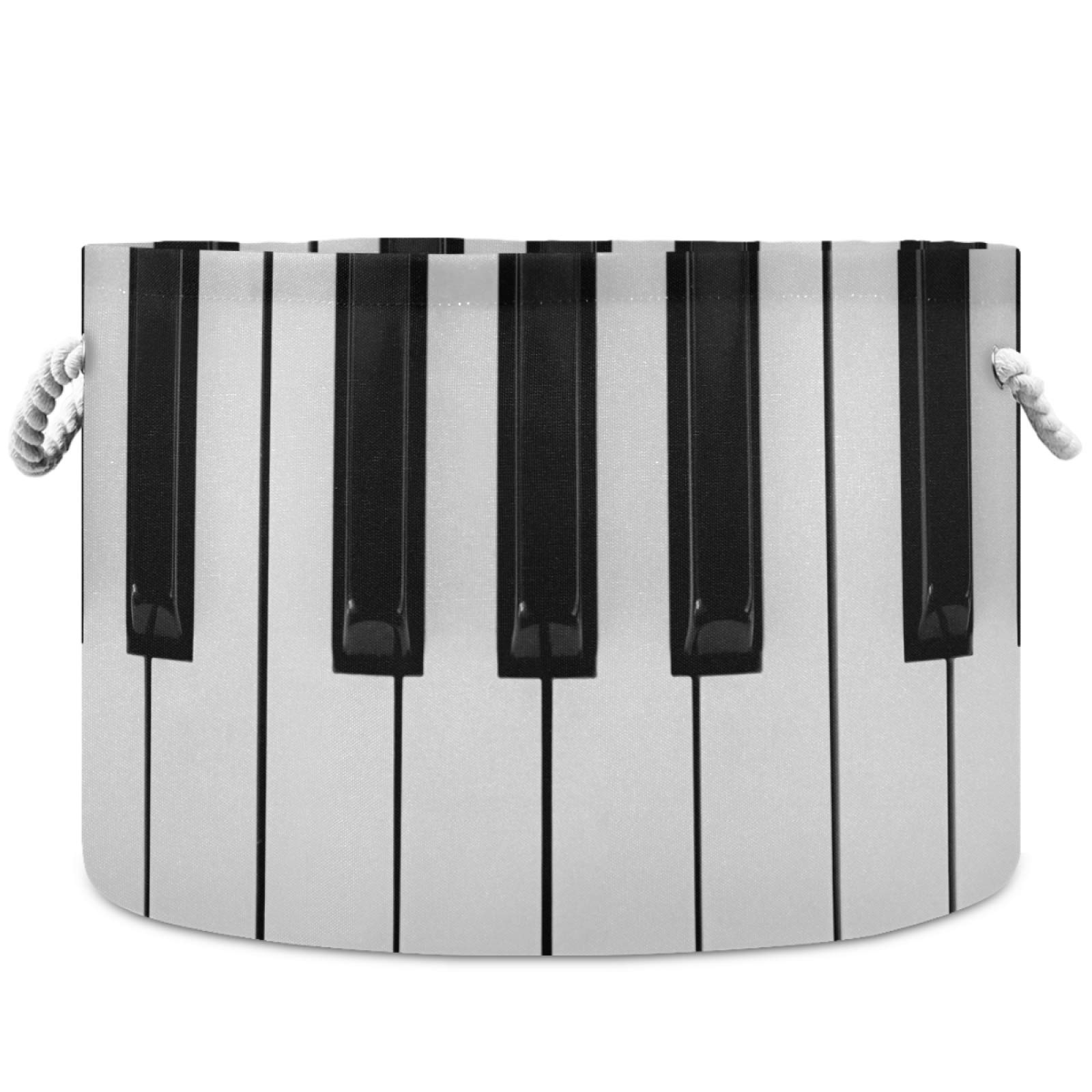 Visesunny Black and White Piano Key Collapsible Large Storage Basket with Cotton Handles - Foldable Organizer Bin for Bedroom, Closet, Office, Toys & Laundry - Perfect for Home Organization & Space Saving