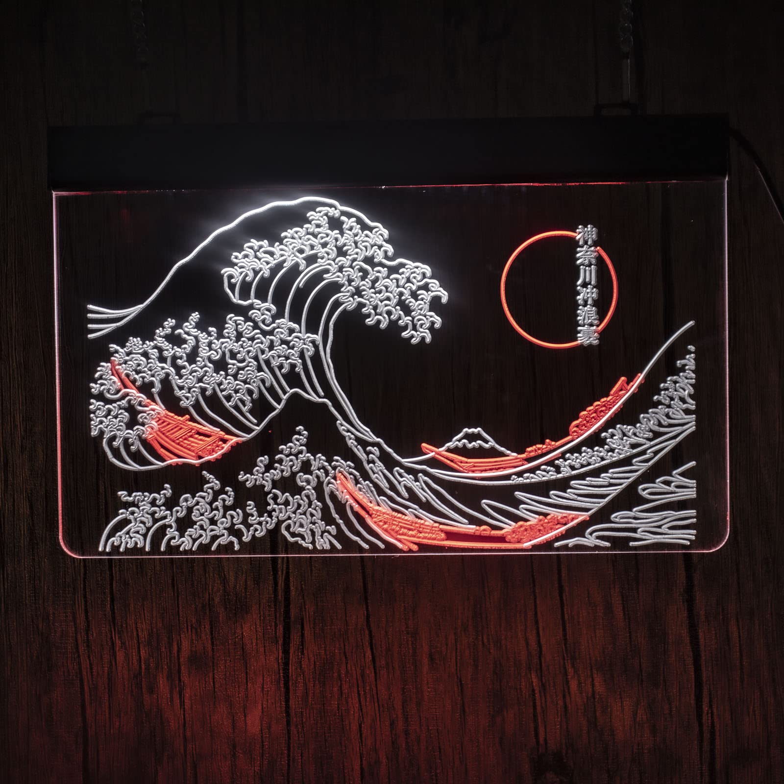 The Great Wave Off Kanagawa LED Neon Sign - Japanese Katsushika Hokusai Wall Art, Ukiyoe Style Neon Light for Home & Office Decor - 16x24 Inches (White & Red) - Perfect for Living Room, Bedroom, Bar, or Cafe Wall Decoration