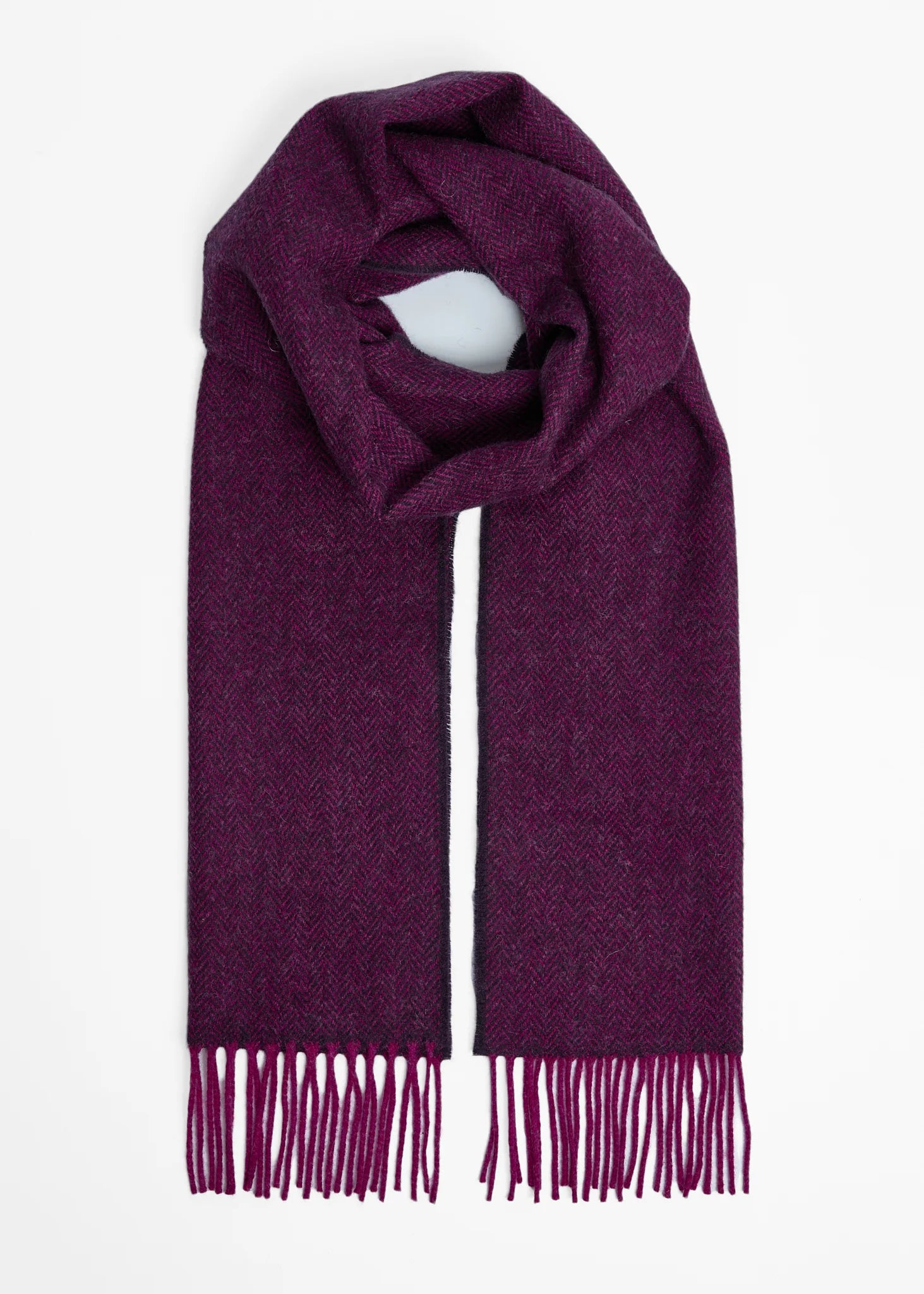Foxford Lambswool Scarf for Women & Men - Soft Magenta Juniper Herringbone Pattern Winter Scarf - Warm & Cozy Accessory for Cold Weather, Outdoor Activities & Fashion Outfits