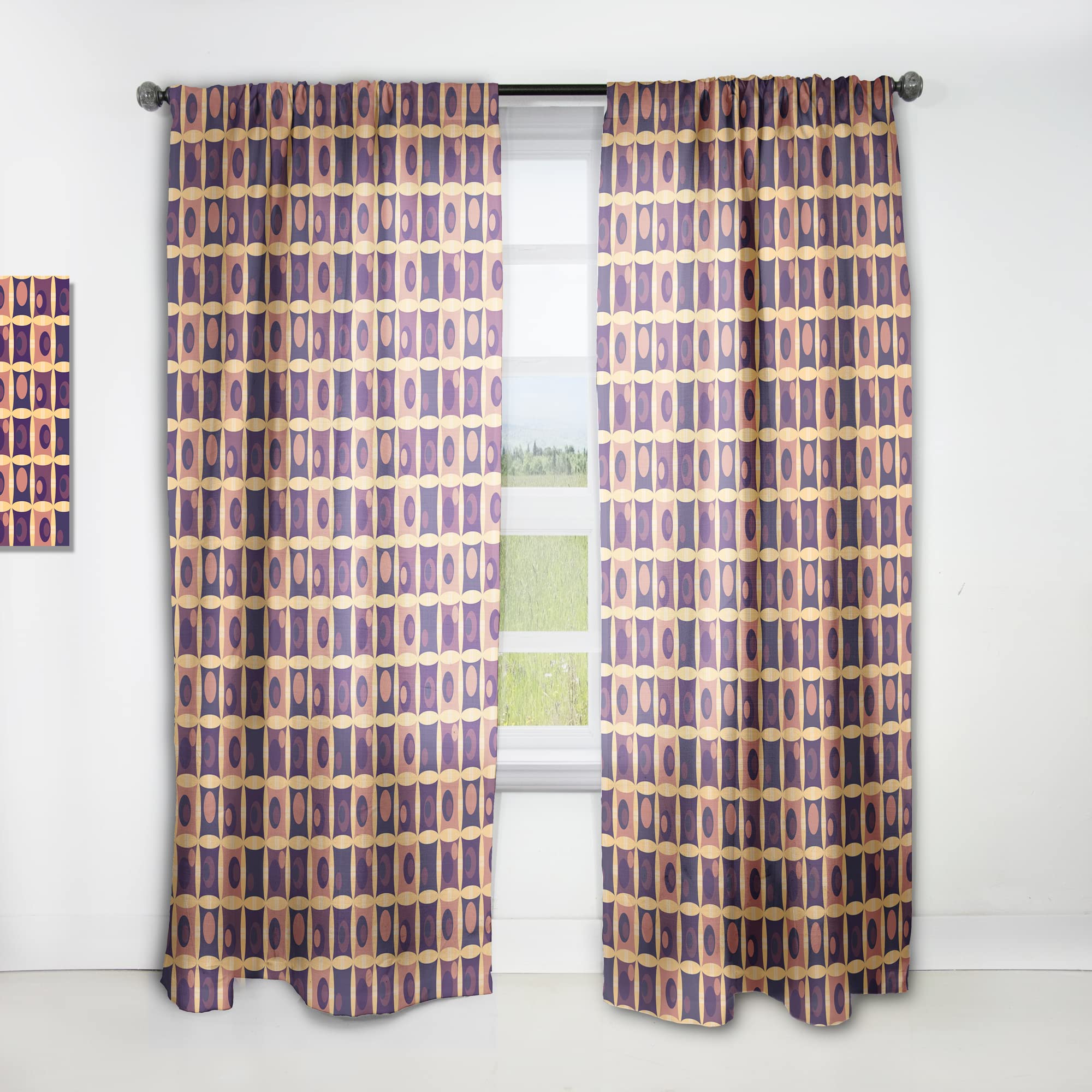 DesignQ Retro Grid Orange Blackout Curtains - Thermal Insulated Single Panel 52x95 Inch - Bedroom & Living Room Window Drapes for Home Decor, Privacy & Light Blocking