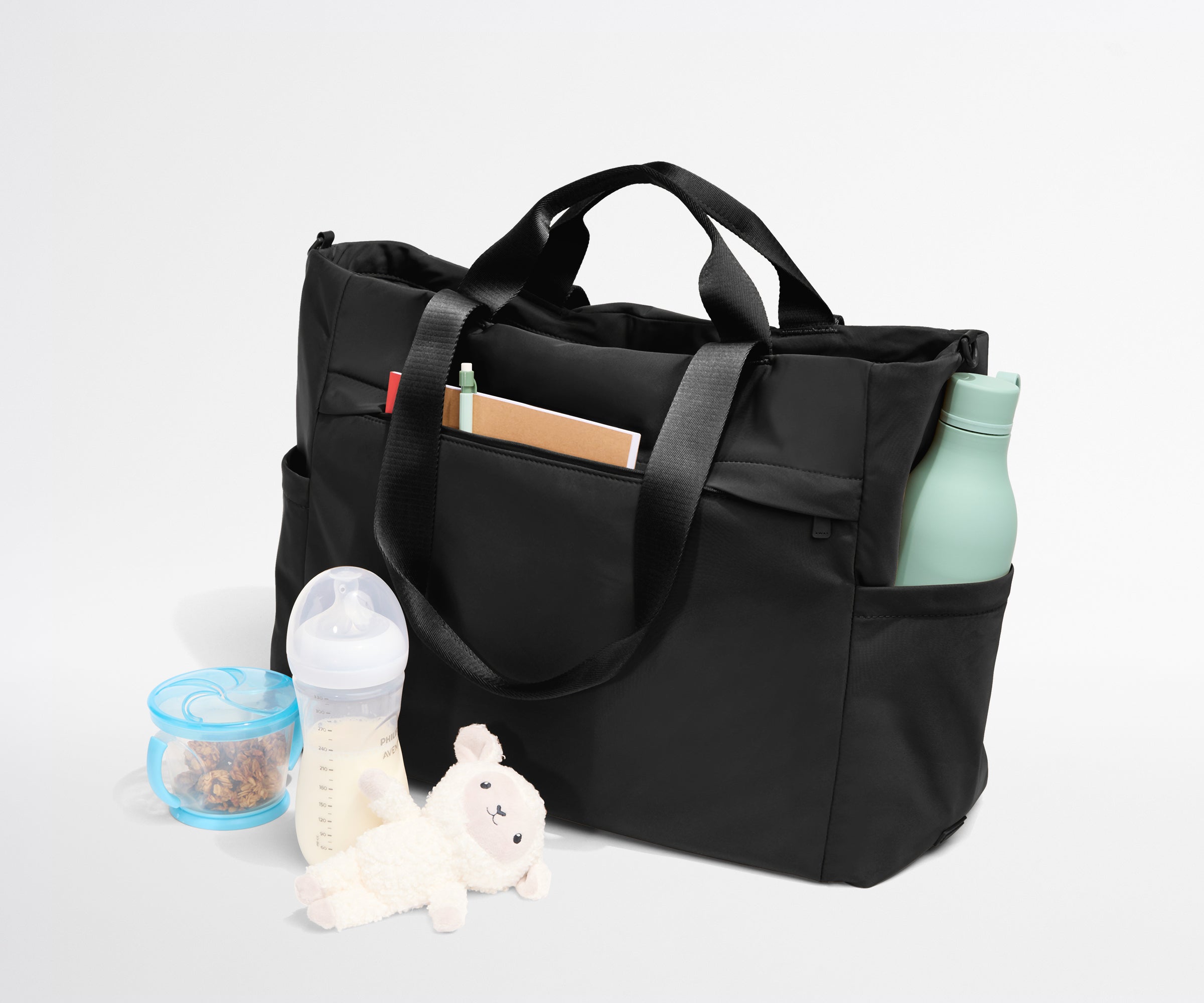 Lightweight Diaper Bag Tote in Jet Black - Stylish & Spacious Baby Essentials Organizer for Moms on the Go, Perfect for Travel, Shopping & Daily Outings