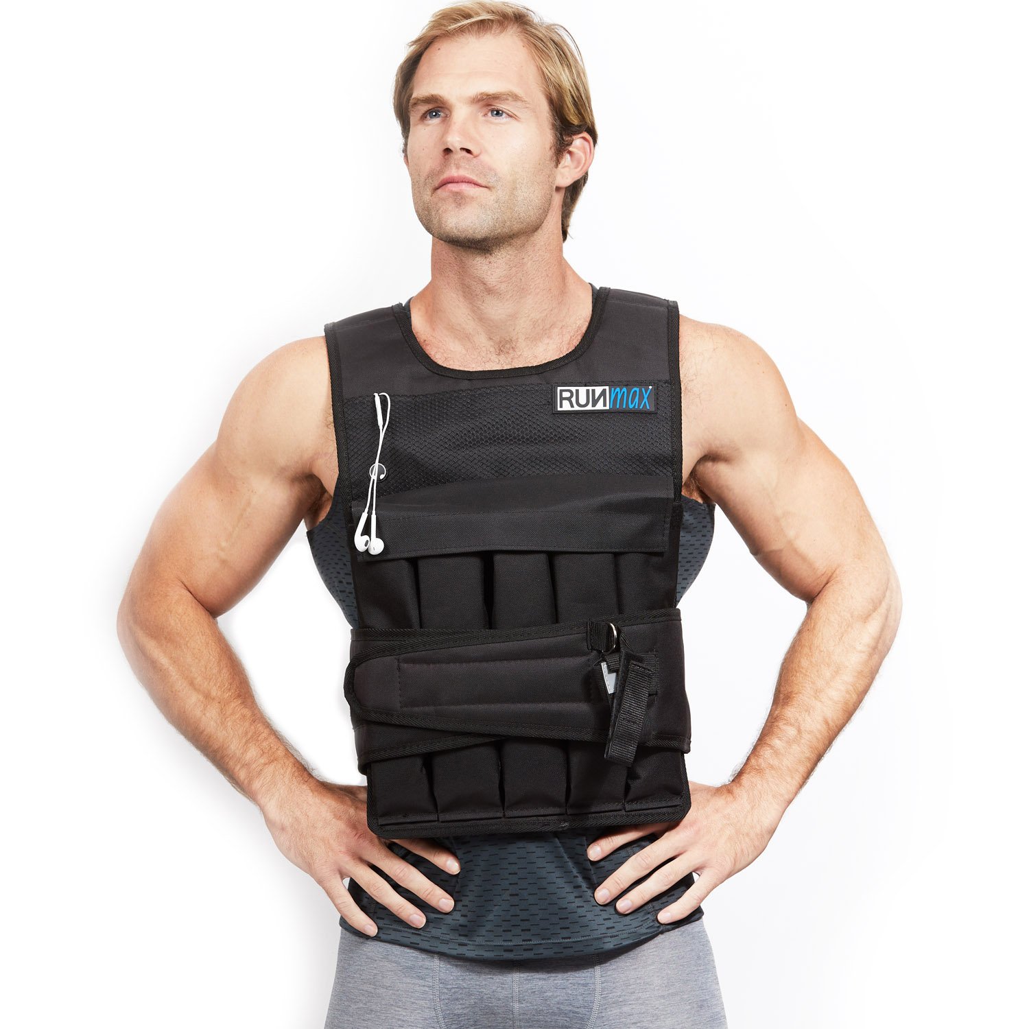 RUNmax 20LBS - 150LBS Adjustable Weighted Vest with Shoulder Pads for Men & Women - Strength Training, Running, Hiking & CrossFit Workouts (60LBS with Shoulder Pads)