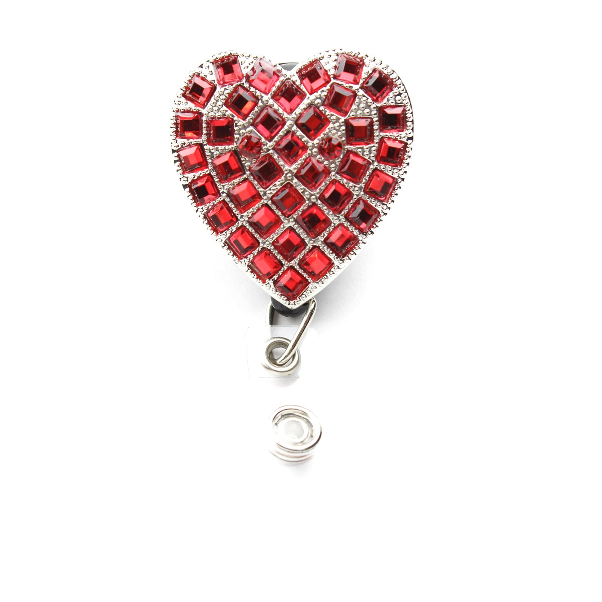 Red Heart Badge Pull Reel Retractable ID Holder with Love Red Crystal Rhinestones - Elegant Lanyard for Nurses, Teachers, and Office Professionals - Perfect for Conferences, Hospitals, and Schools