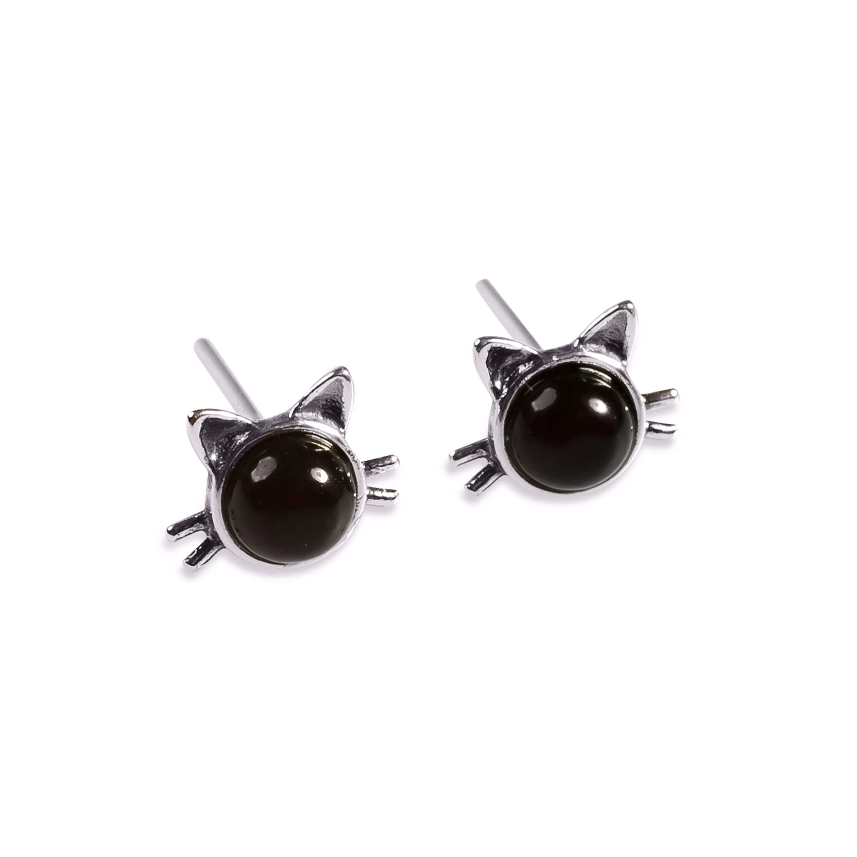 HENRYKA 925 Sterling Silver Cat Stud Earrings with Natural Gemstone | Hypoallergenic Women's Jewelry | Cute Animal Pet Kitten Gift for Her | Perfect for Casual Wear, Birthday Gifts & Special Occasions