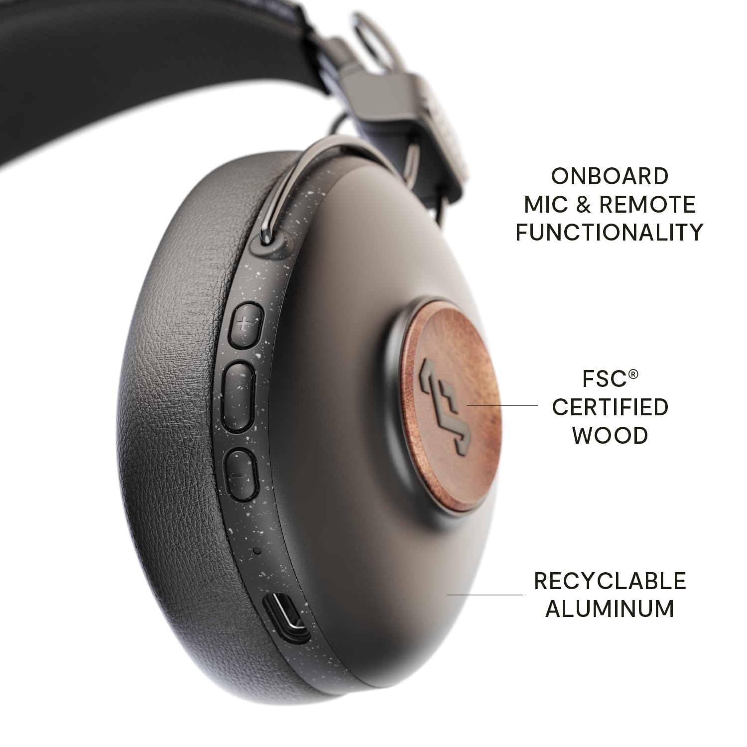 House of Marley Positive Vibration Over-Ear Wireless Bluetooth Headphones - 34H Battery, Built-in Mic, Noise Isolation, Eco-Friendly Materials (Black) | Perfect for Travel, Workouts & Home Office Use