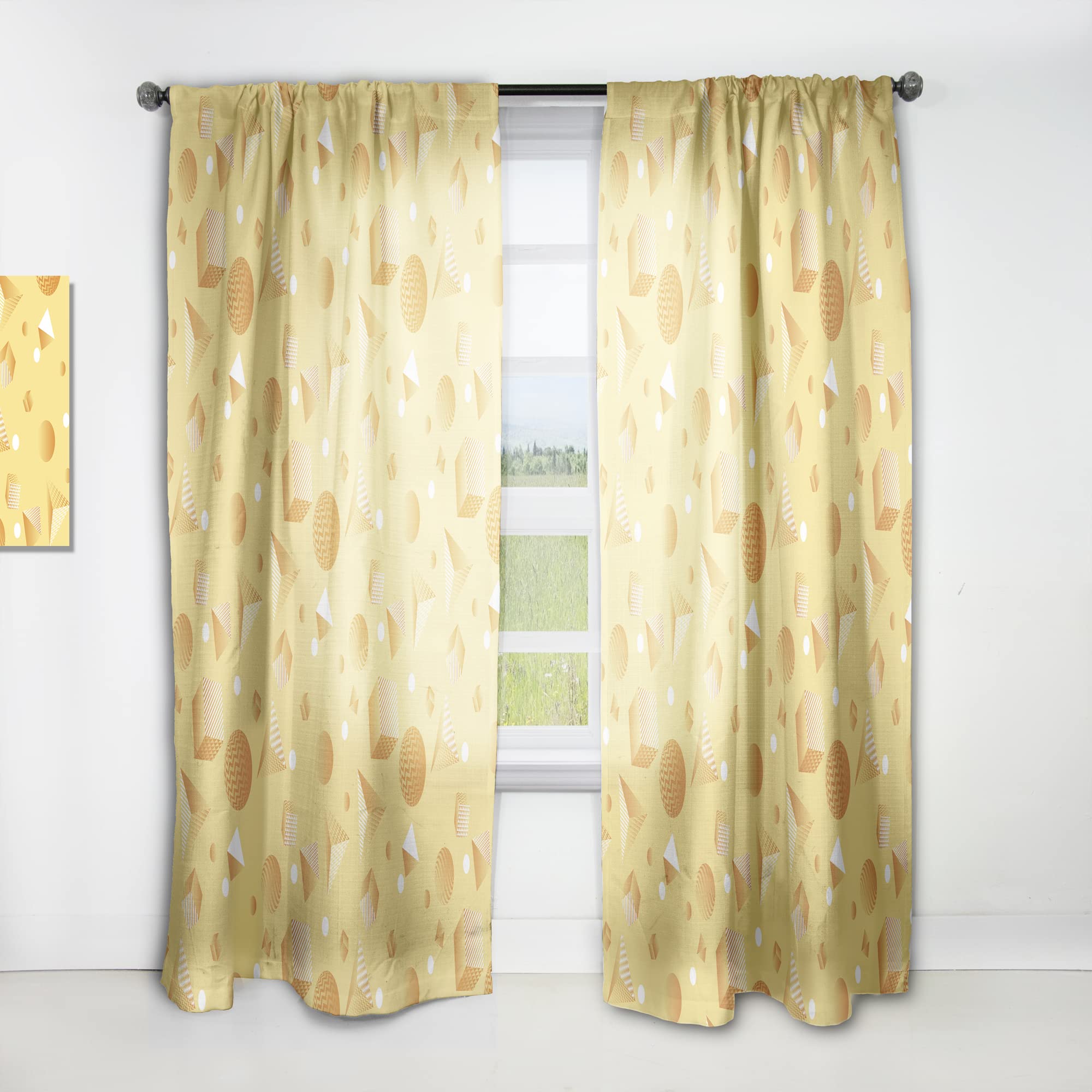 DesignQ Minimal Yellow Geometric Pattern Thermal Insulated Curtains - Single Panel 52x84 - Blackout Drapes for Bedroom & Living Room - Perfect for Modern Home Decor & Sunlight Control
