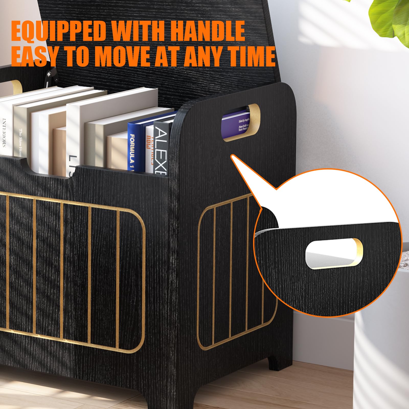 **Black Wooden Kids Storage Chest with Handle - Small Cube Toy Organizer Box for Books, Clothes & Toys - Perfect for Bedroom, Entryway & Nursery Organization**