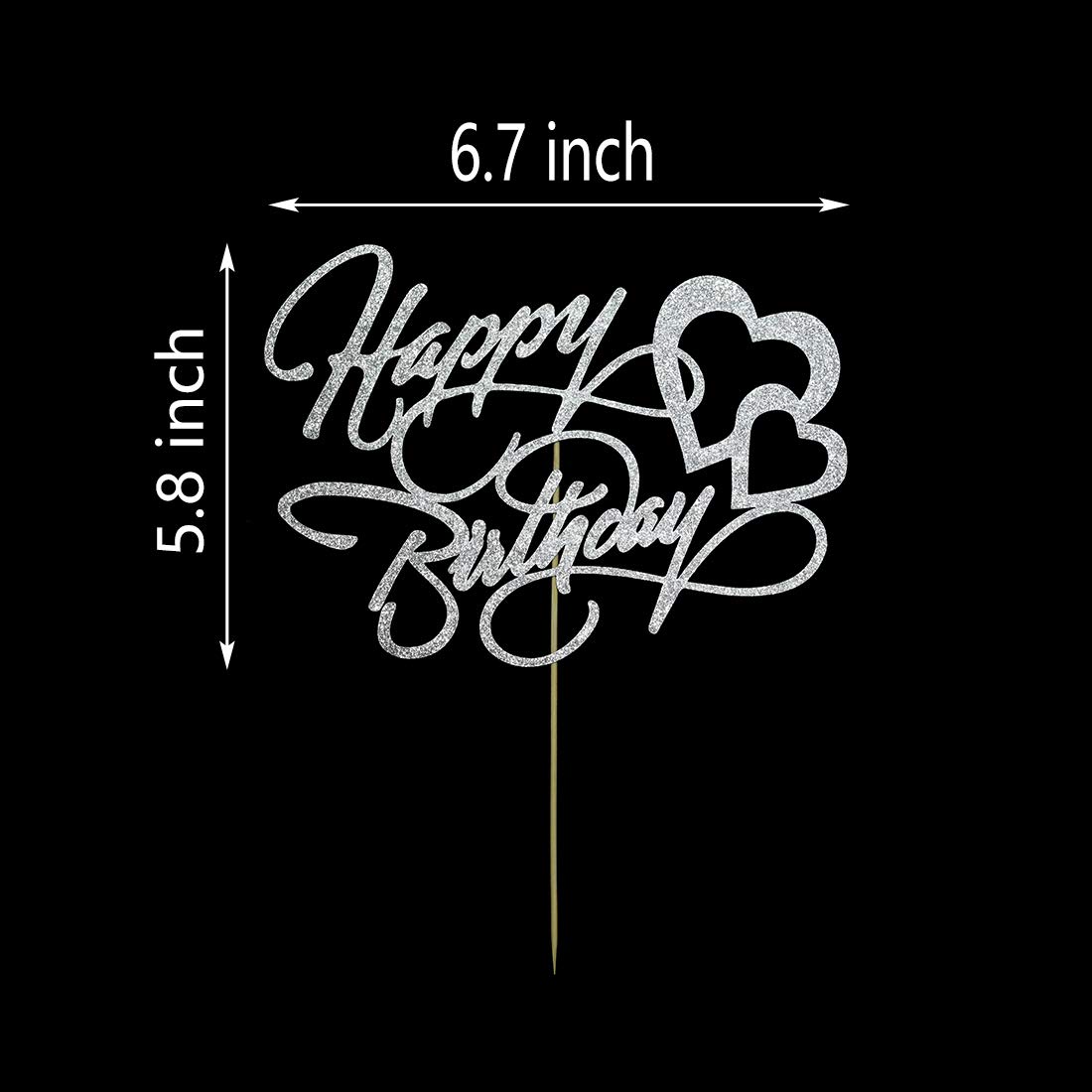 Happy Birthday Cake Topper - Double Sided Silver Glitter Party Decoration for Birthday Cakes, Cupcakes & Desserts - Perfect for Birthday Parties, Baby Showers & Celebrations