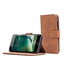 Premium Leather Wallet Case for iPhone 8 Plus/7 Plus - RFID Blocking Flip Cover with Card Slots & Kickstand - Distressed Brown Vintage Style (Perfect for Travel, Business & Everyday Use)