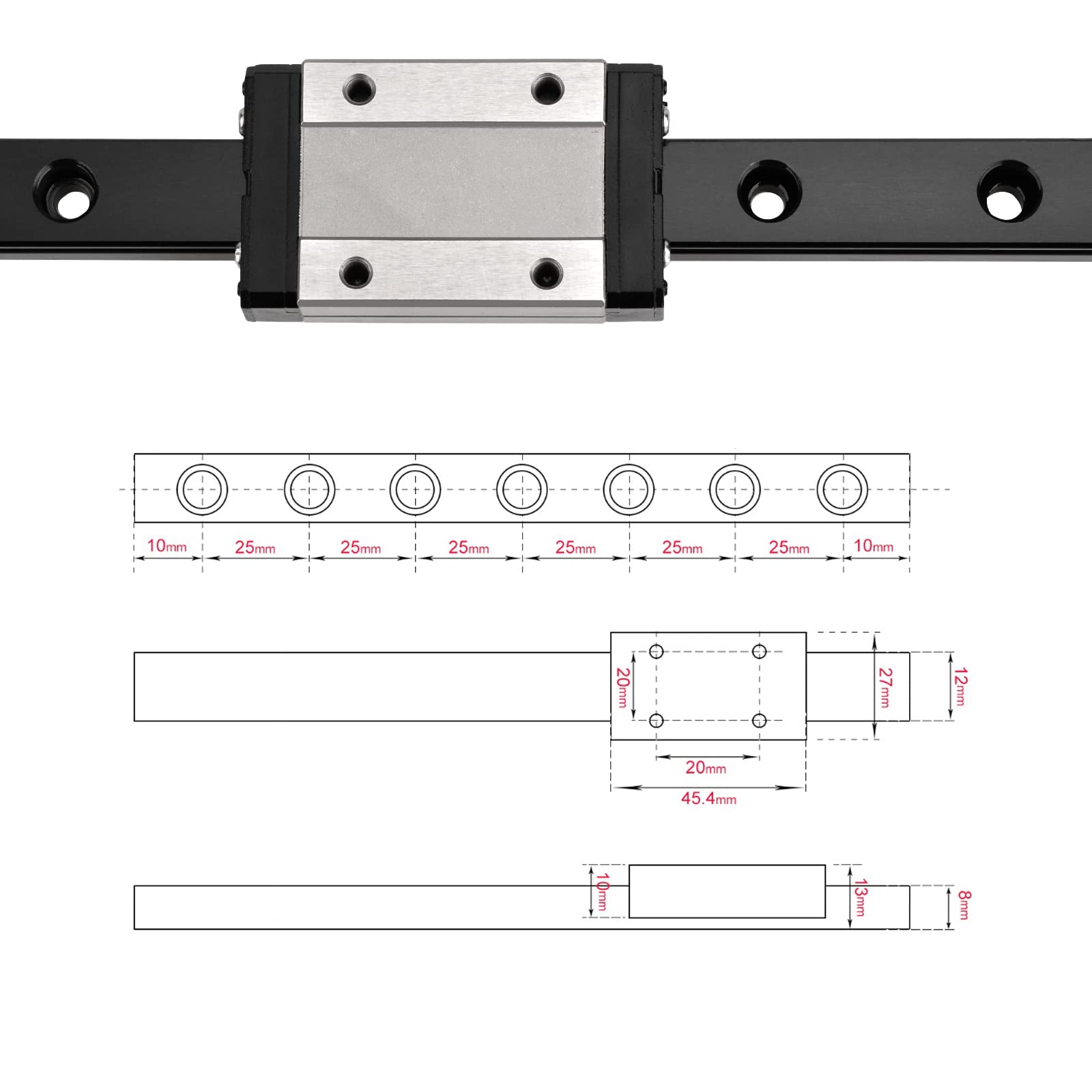 MGN12H 450mm Linear Rail (17.71 Inch) with Steel Carriage Block - High Precision Guide for DIY 3D Printers, CNC Machines & Robotics Projects | Smooth Motion for X/Y Axis & Automation Equipment