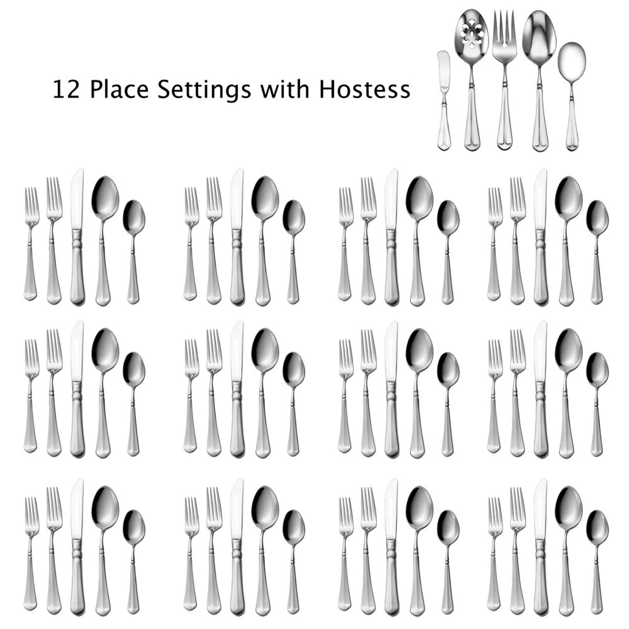 Premium Mikasa French Countryside 65-Piece Flatware Set for 12 - 18/10 Stainless Steel Silverware with Serving Utensils - Elegant Dinnerware for Formal Dining, Holiday Entertaining & Wedding Gifts