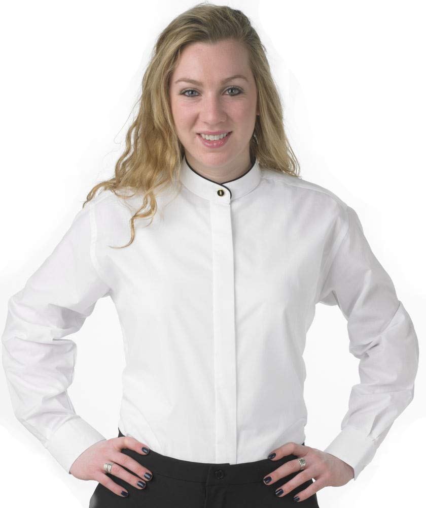 Henry Segal Women's Banded Collar Dress Shirt with Black Piping - XS Size, Professional Office Wear & Casual Chic Outfits