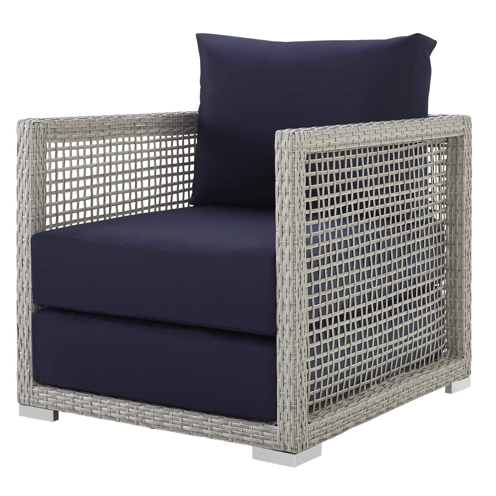 Modern Outdoor Patio Lounge Chair - Rattan Wicker Armchair for Balcony & Garden - Comfortable Gray Furniture for Relaxing, Sunbathing & Backyard Decor