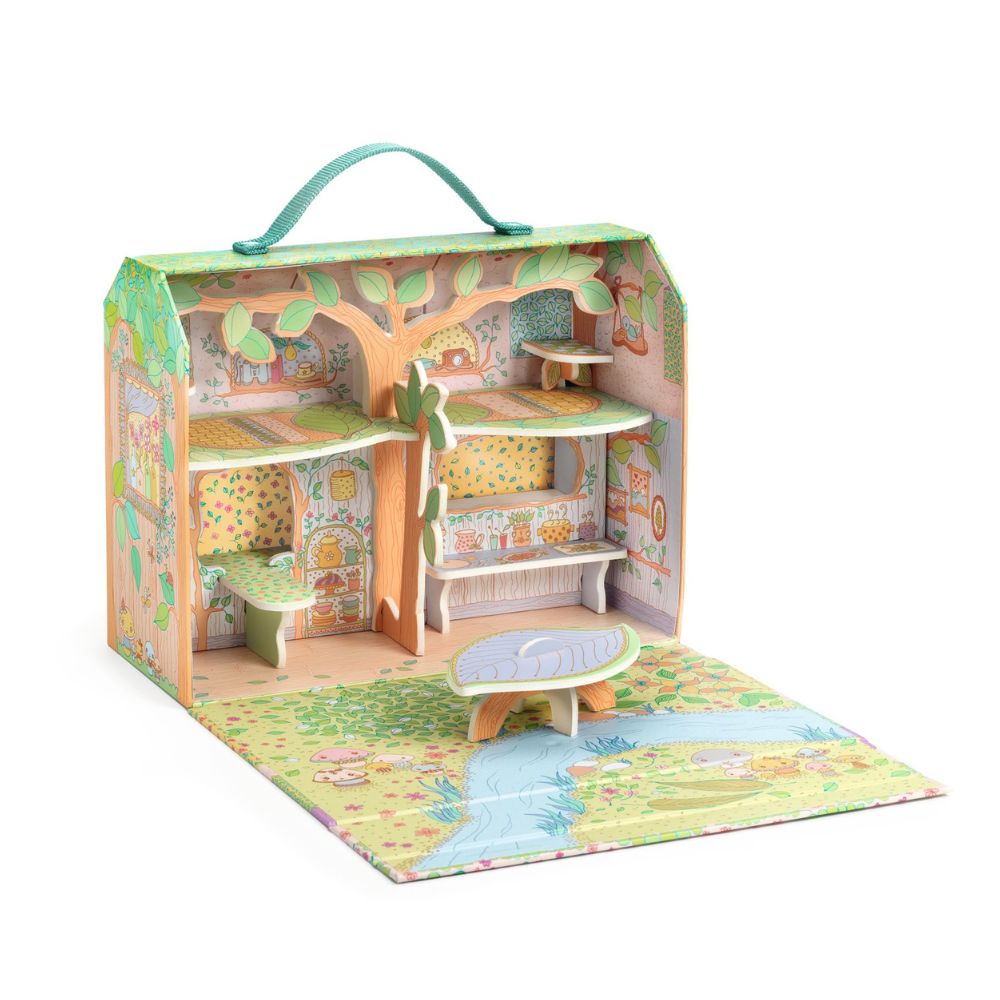 DJECO Tinyly House in the Forest - Sylvia & Fox Wooden Dollhouse Playset for Kids | Perfect for Imaginative Play & Storytelling at Home