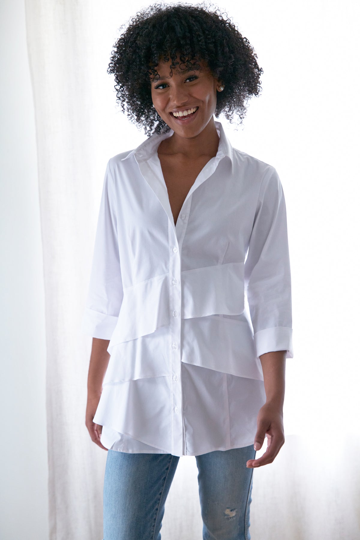 Stylish 3/4 Sleeve Jenna White Poplin Shirt for Women | Office Wear & Casual Outfits | Perfect for Work, Dates & Everyday Fashion