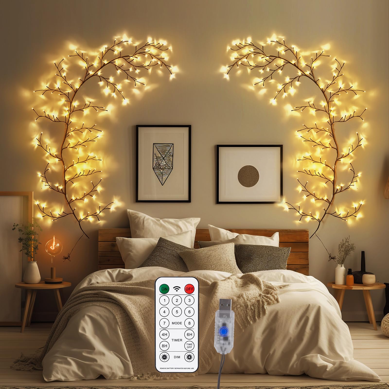 Enchanted Willow Vine Lights with 160 LEDs - 8.2FT Fairy String Lights for Bedroom, Garden & Wedding Decor - 8 Remote Control Modes, Waterproof Outdoor/Indoor Use (Black, 1PCS)