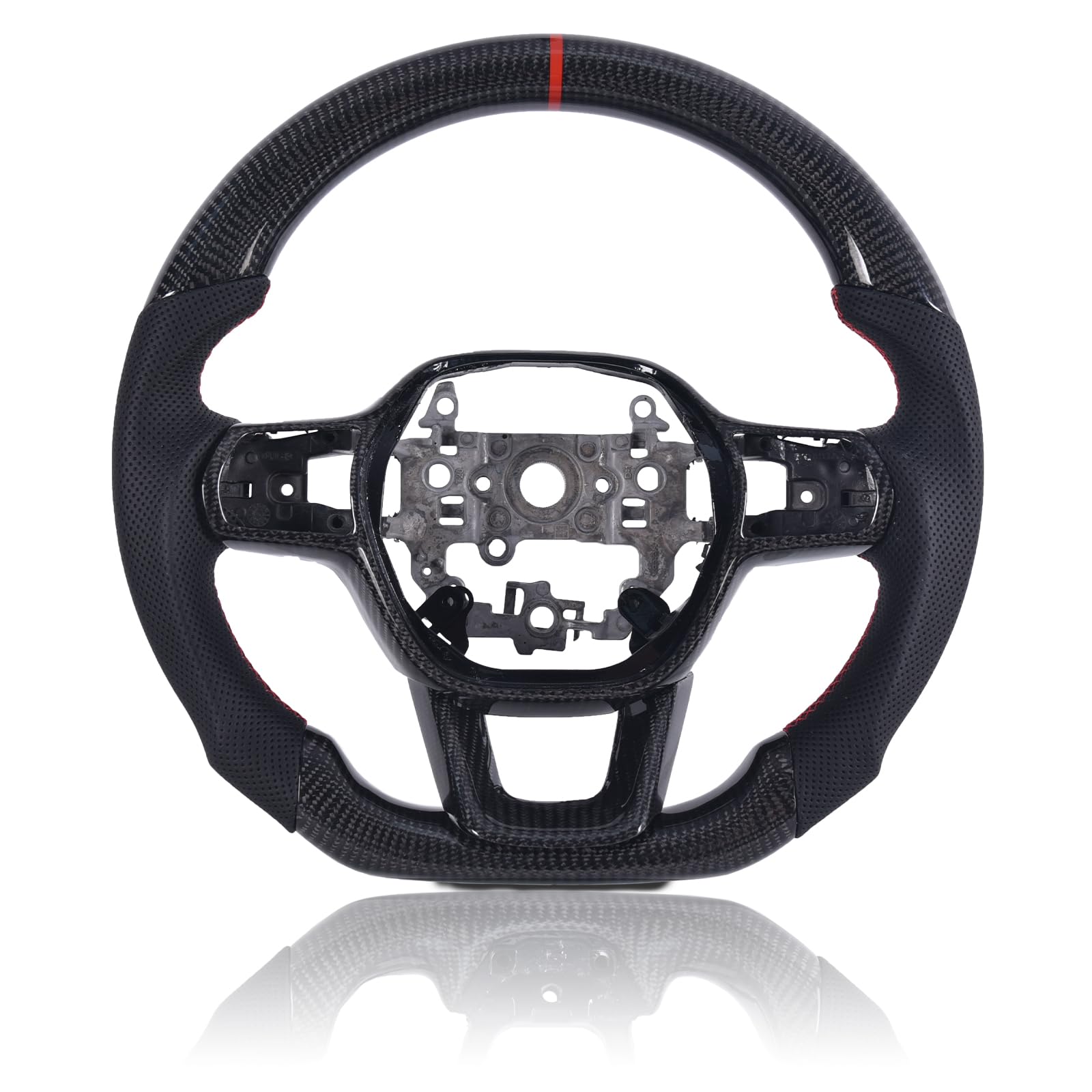 Premium Carbon Fiber Steering Wheel for 2022-2024 Honda Civic 11th Gen - D-Shaped Flat Bottom Design with Nappa Perforated Leather Grip & Trim Kit | Enhanced Driving Comfort & Sporty Look | Perfect for Daily Commute & Performance Driving