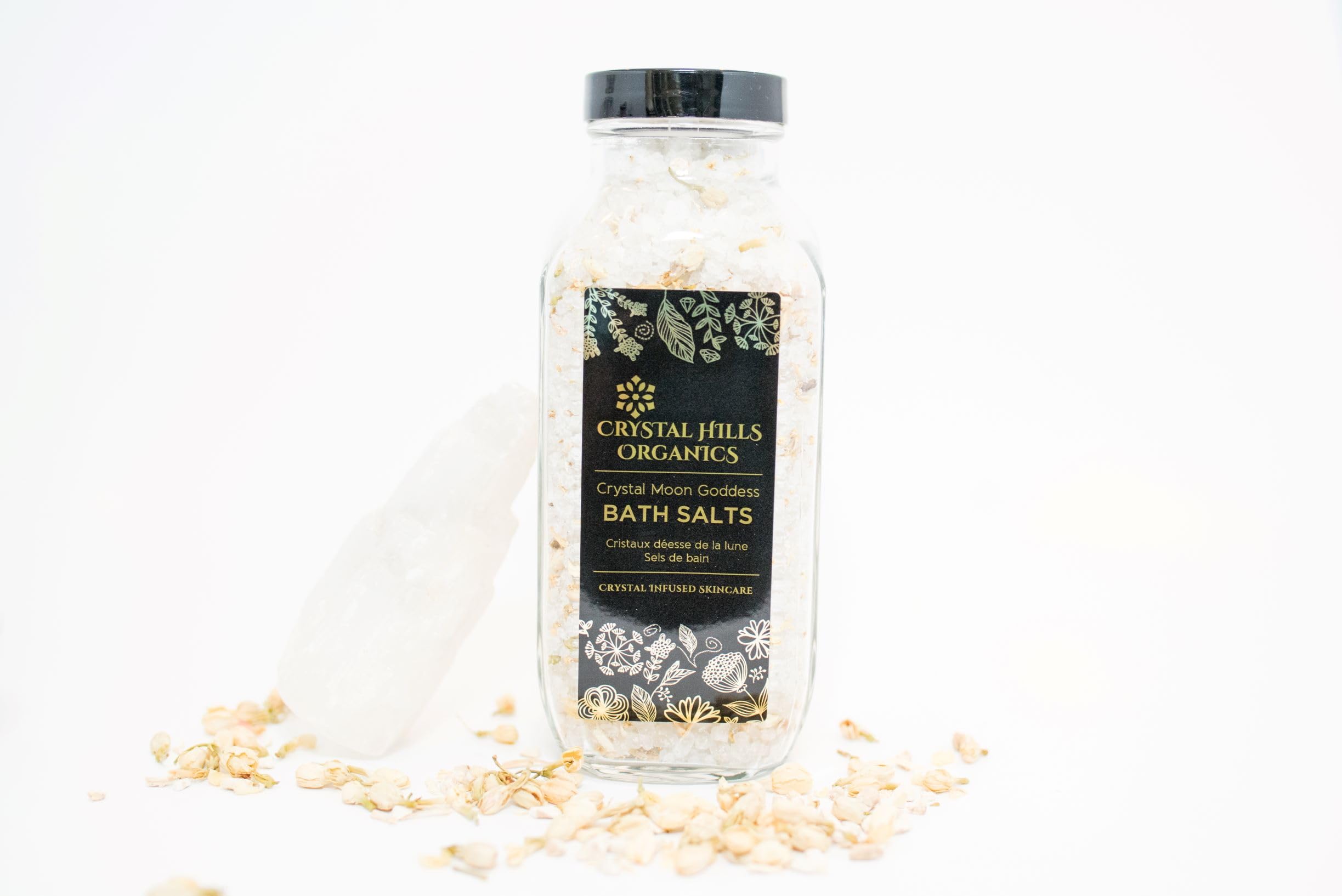 Organic Bath Salts with Quartz Crystals - Moon Goddess Relaxation - 17oz for Spa & Self-Care