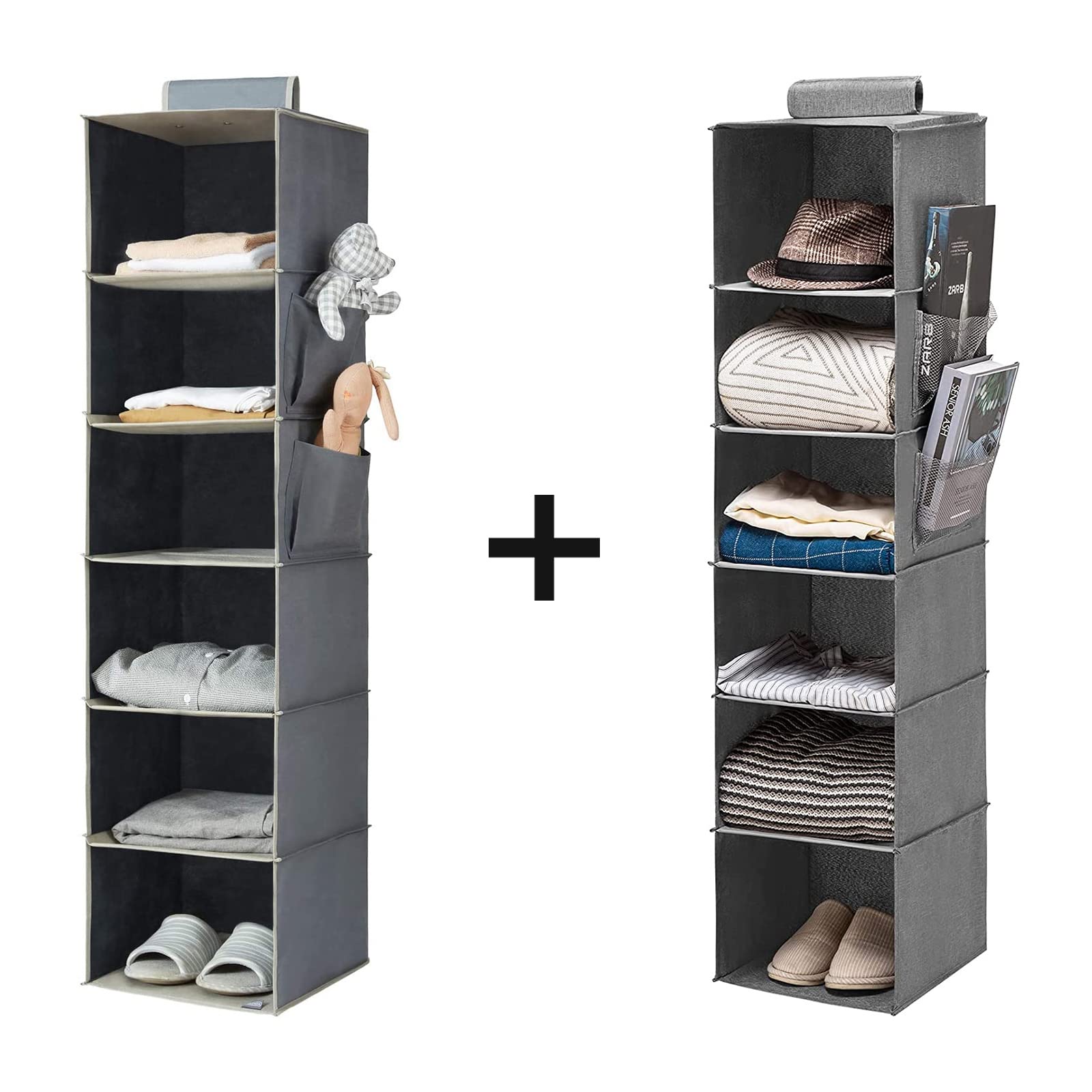 6-Shelf Hanging Closet Organizer with Side Pockets - Space Saving Cloth Storage for Clothes, Shoes & Accessories - Durable Cationic Polyester - Perfect for Bedroom, Dorm, Apartment & Small Spaces