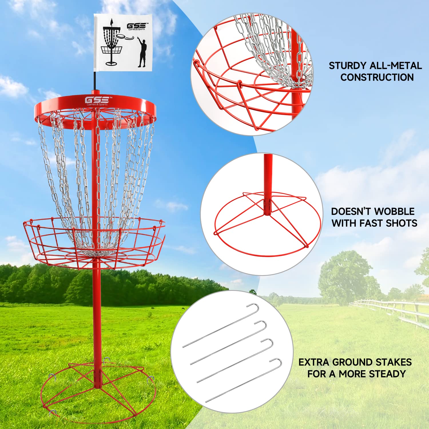 GSE PRO Portable Disc Golf Target Basket - 12/24 Chain Metal Practice Basket for Disc Golf Training | Durable Outdoor Disc Golf Equipment for Backyard, Park & Course Practice