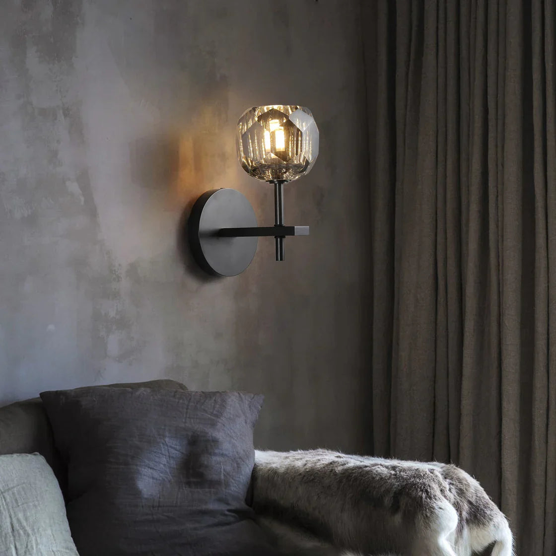 Crystal Ball Smoke Glass Wall Sconce Light Fixture - Modern Minimalist Plug-in Wall Lamp for Bedroom, Living Room, Hallway Decor