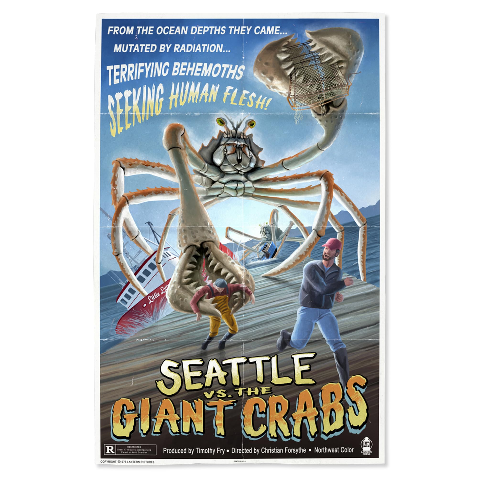 Lantern Press 16x24 Inch Giclee Art Print - Seattle Vs. the Giant Crabs Wall Decor | Perfect for Home, Office & Gift Giving