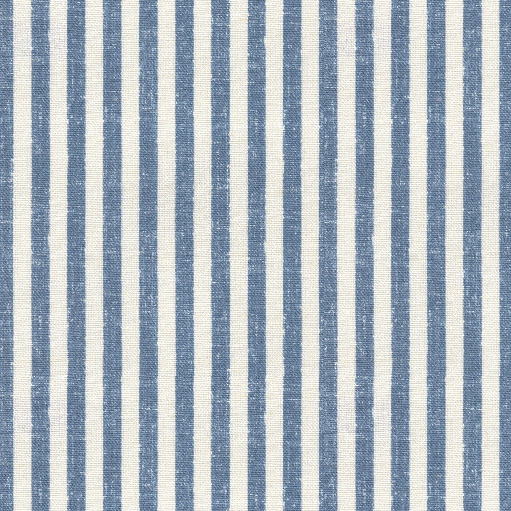 Lulworth Stripe Fabric - French Blue on White Cotton Upholstery Material for Sofa, Curtains & Home Decor