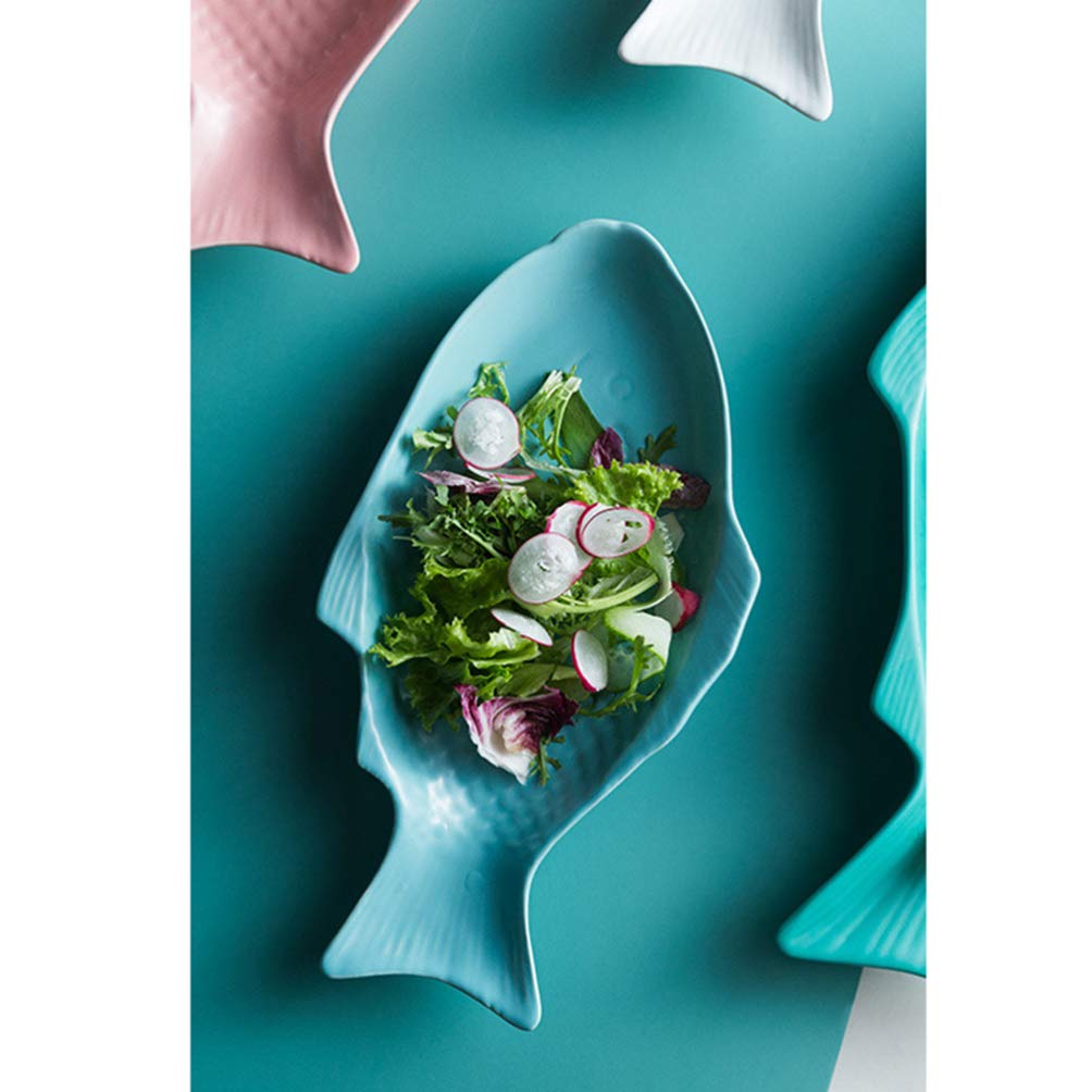 DOITOOL Small Fish Shaped Ceramic Plates - 11 Inch Green Decorative Appetizer Dishes, Creative Serving Platter for Snacks, Sushi, Desserts - Perfect for Home Dining, Restaurants & Party Decor