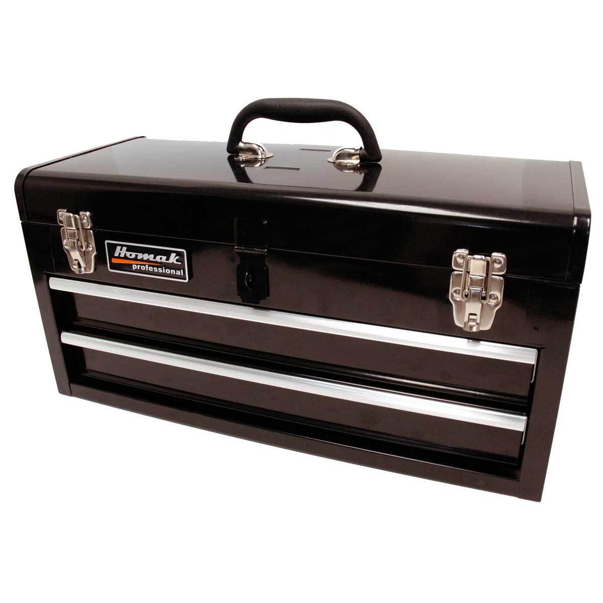 Homak 20-Inch 2-Drawer Ball Bearing Tool Box - Heavy Duty Steel Tool Chest for Garage, Workshop & DIY Projects (Black)