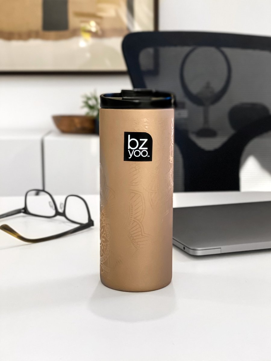 12oz Stainless Steel Vacuum Insulated Tumbler with Double Wall - Gold | Hot & Cold Drink Cup for Coffee, Tea, Smoothies | Perfect for Office, Travel, Camping & Outdoor Activities