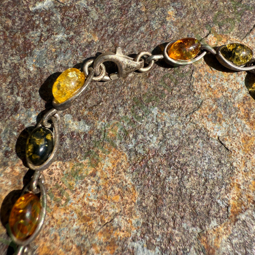 Vintage Sterling Silver & Amber Tennis Bracelet for Women - Elegant Handmade Jewelry Gift for Anniversary, Wedding & Special Occasions