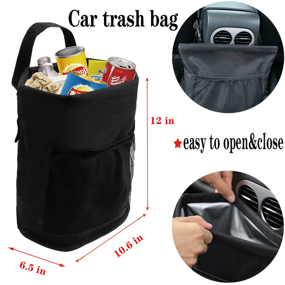 Reusable Waterproof Car Trash Can with Storage Pocket, Adjustable Cord & Leakproof Lining - Hanging Vehicle Garbage Bin for Cars, Trucks, Boats & RVs - Perfect for Road Trips, Commuting and Outdoor Adventures