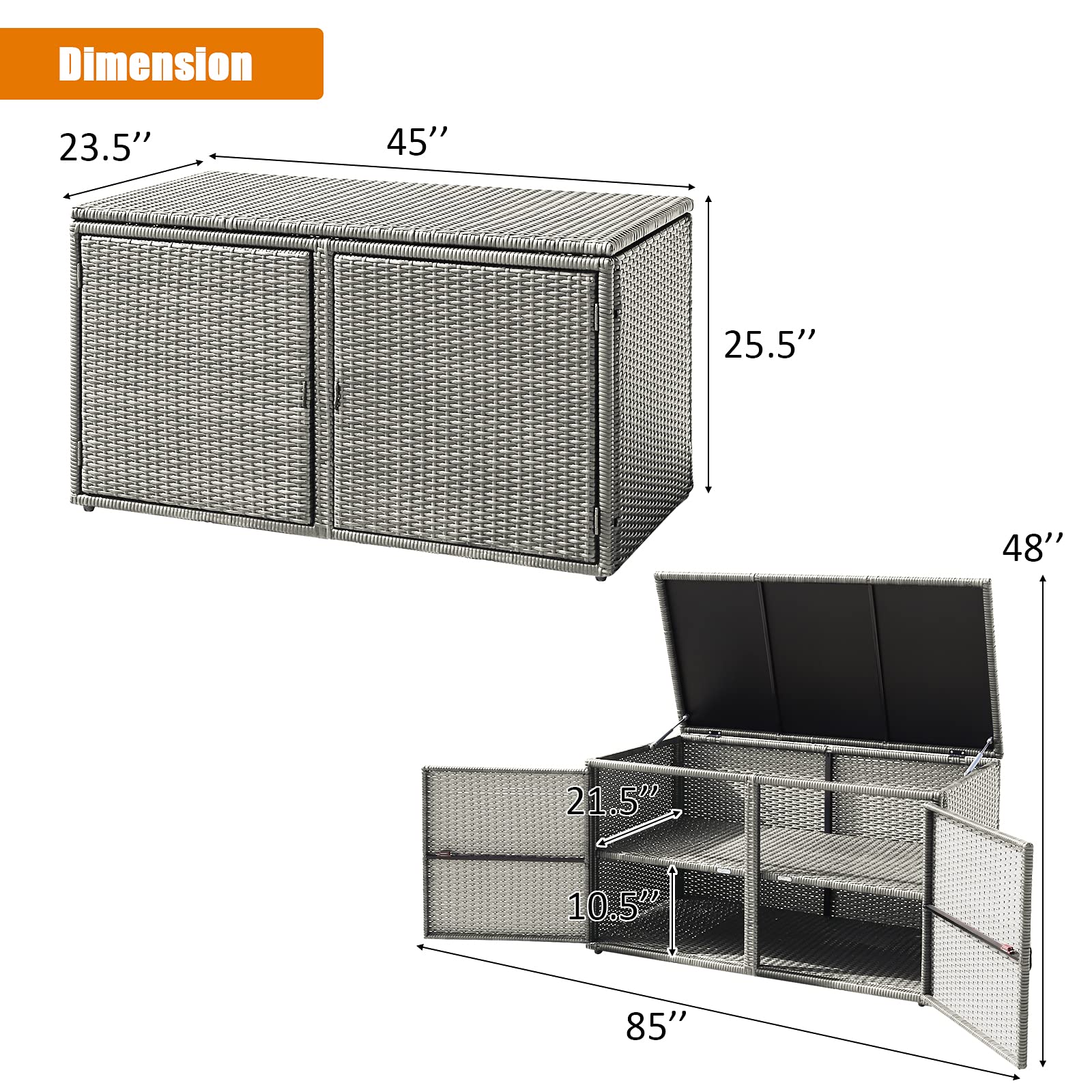 Outdoor Deck Box with Steel Frame & Rattan Wicker - Waterproof Patio Storage for Pool Toys, Garden Tools & Furniture - Perfect for Balcony, Porch & Yard Organization
