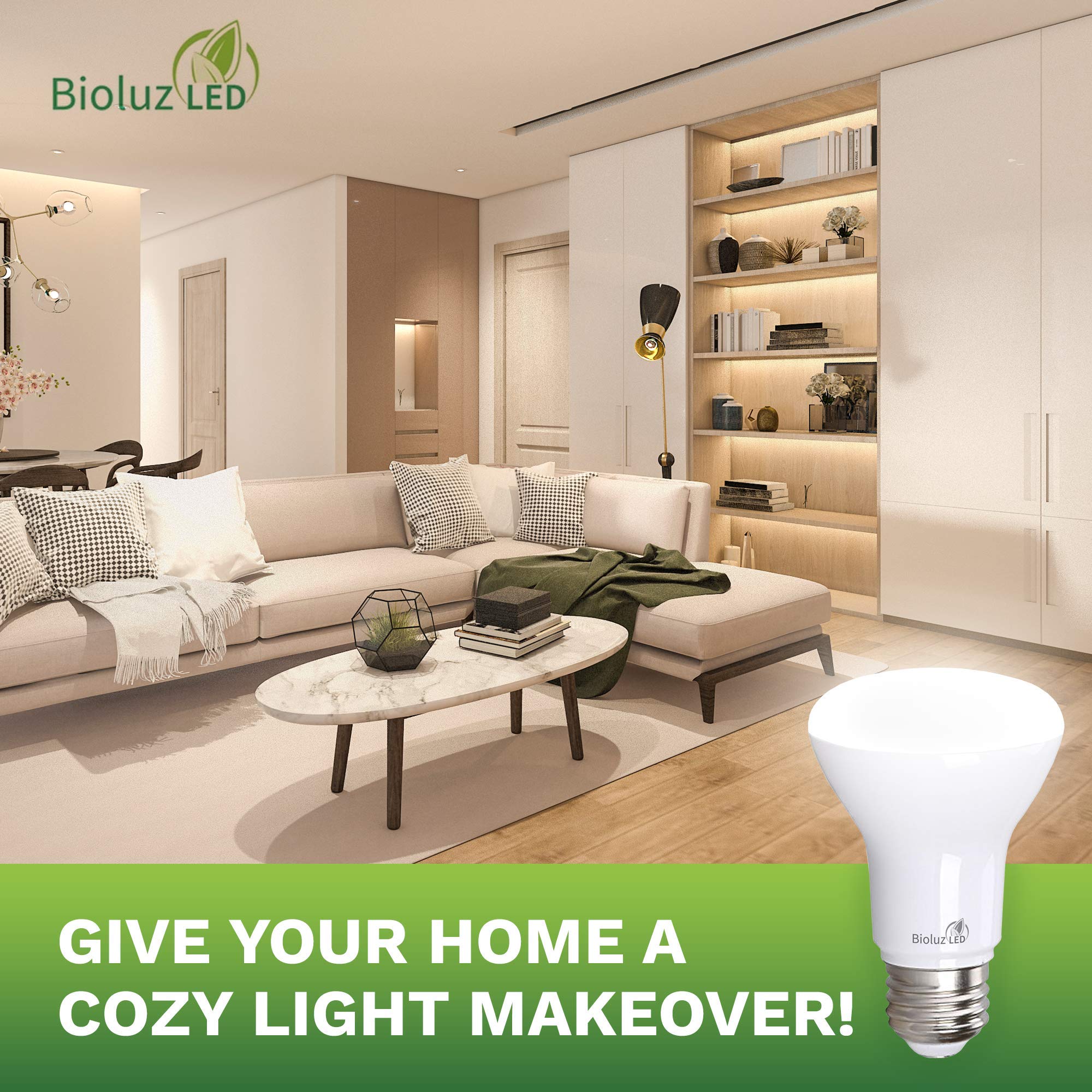 Bioluz LED Light Bulb BR20 6W (40 Pack) - 2700K Warm White, 540 Lumen, 90 CRI, Energy Efficient 50W Replacement - UL Listed & CEC Title 20 Compliant - Perfect for Bedroom, Living Room, and Outdoor Lighting