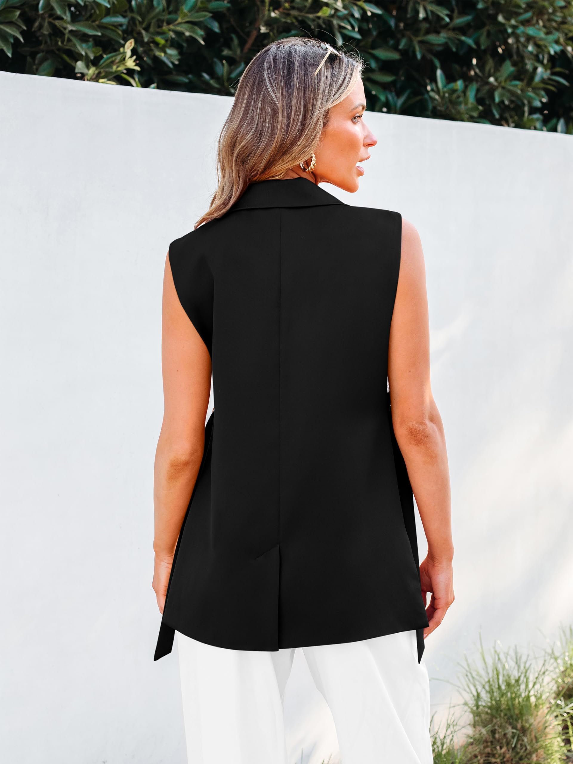 MASCOMODA Women's Sleeveless Blazer Vest 2025 - V-Neck Open Front Lapel Waistcoat for Spring Office & Casual Wear | Lightweight Long Vest for Business, Dating & Travel Outfits