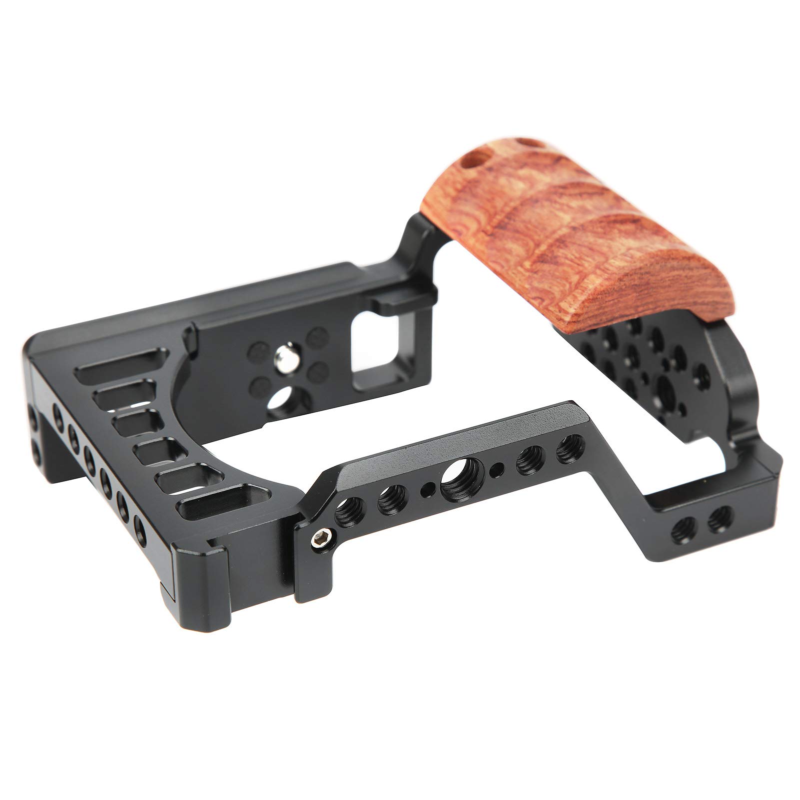 Professional Vlog Camera Cage for Sony A7C - Video Stabilizer Shooting Cage Kit with Ergonomic Wooden Handle Grip, 1/4in & 3/8in Screw Holes, Cold Shoe Mount - Perfect for YouTube Vlogging, Travel Filming & Content Creation